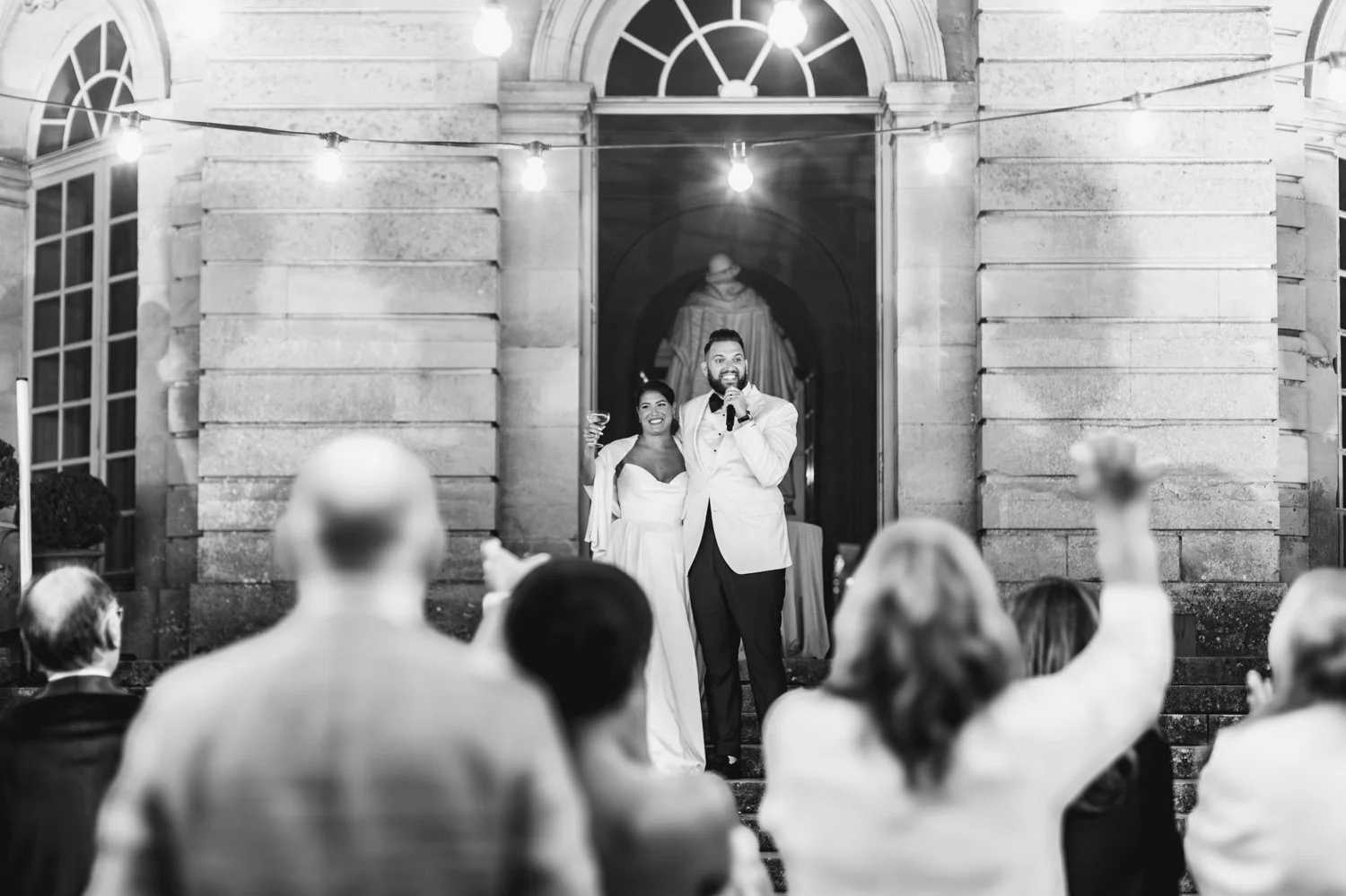 wedding speech during reception at Château de Champlâtreux near Paris luxury château wedding venue