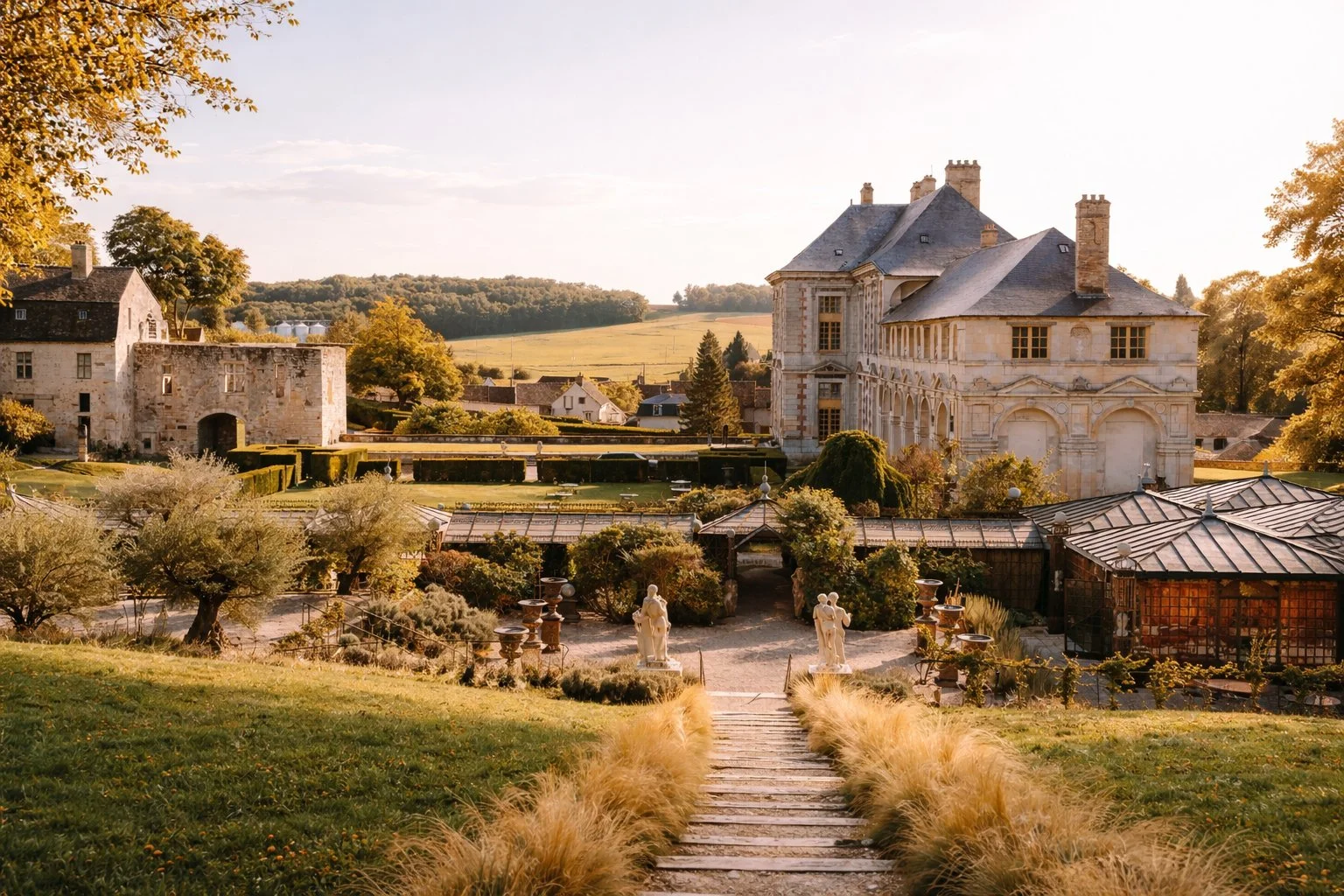 Wedding dinner in the candlelit courtyard of Château de Vallery in Burgundy near Paris – destination wedding in France photographed by Le Joli Studio