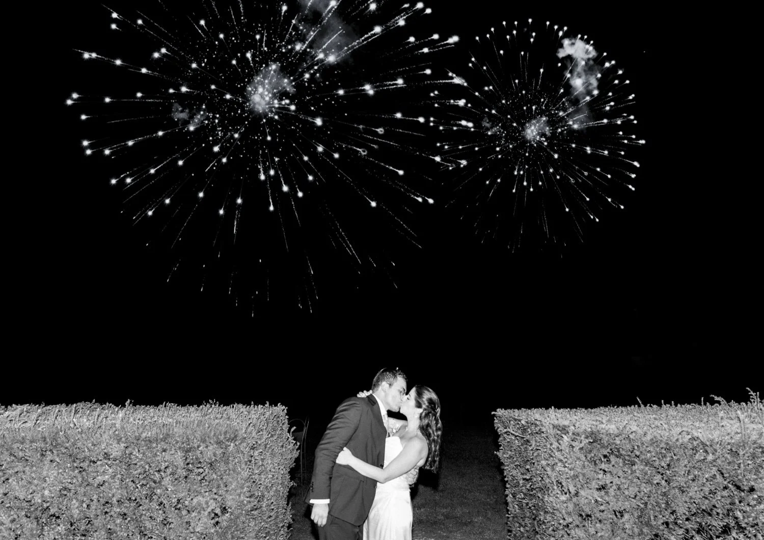 Fireworks celebration during a château wedding at Château de Villette in France