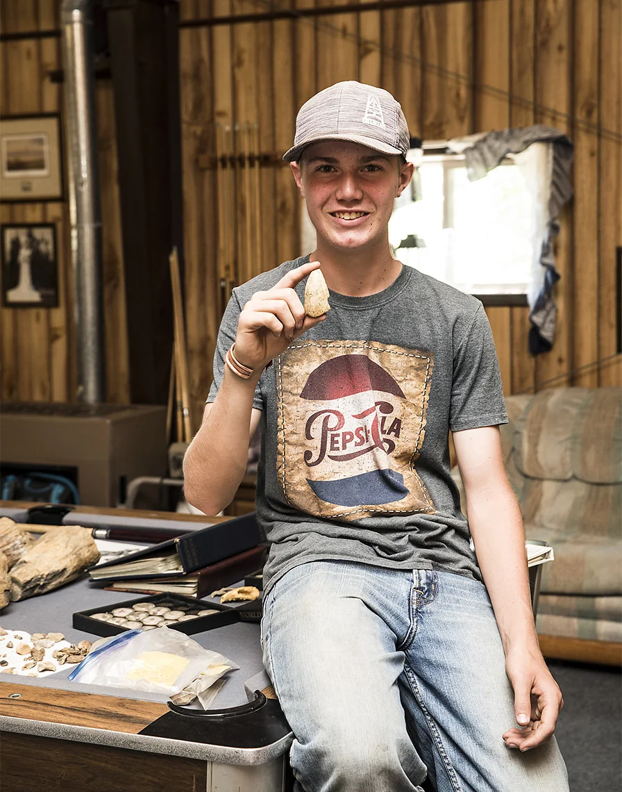 Few high schoolers can claim to have found as many Tyrannosaurus teeth as Wyatt Stauffer, whose personal collection of dinosaur fossils is museum quality. Fossil finding is in his blood, here he shows the fossil claw from a Thescelosaurus discovered in the late 1800’s by his great-great Grandfather.