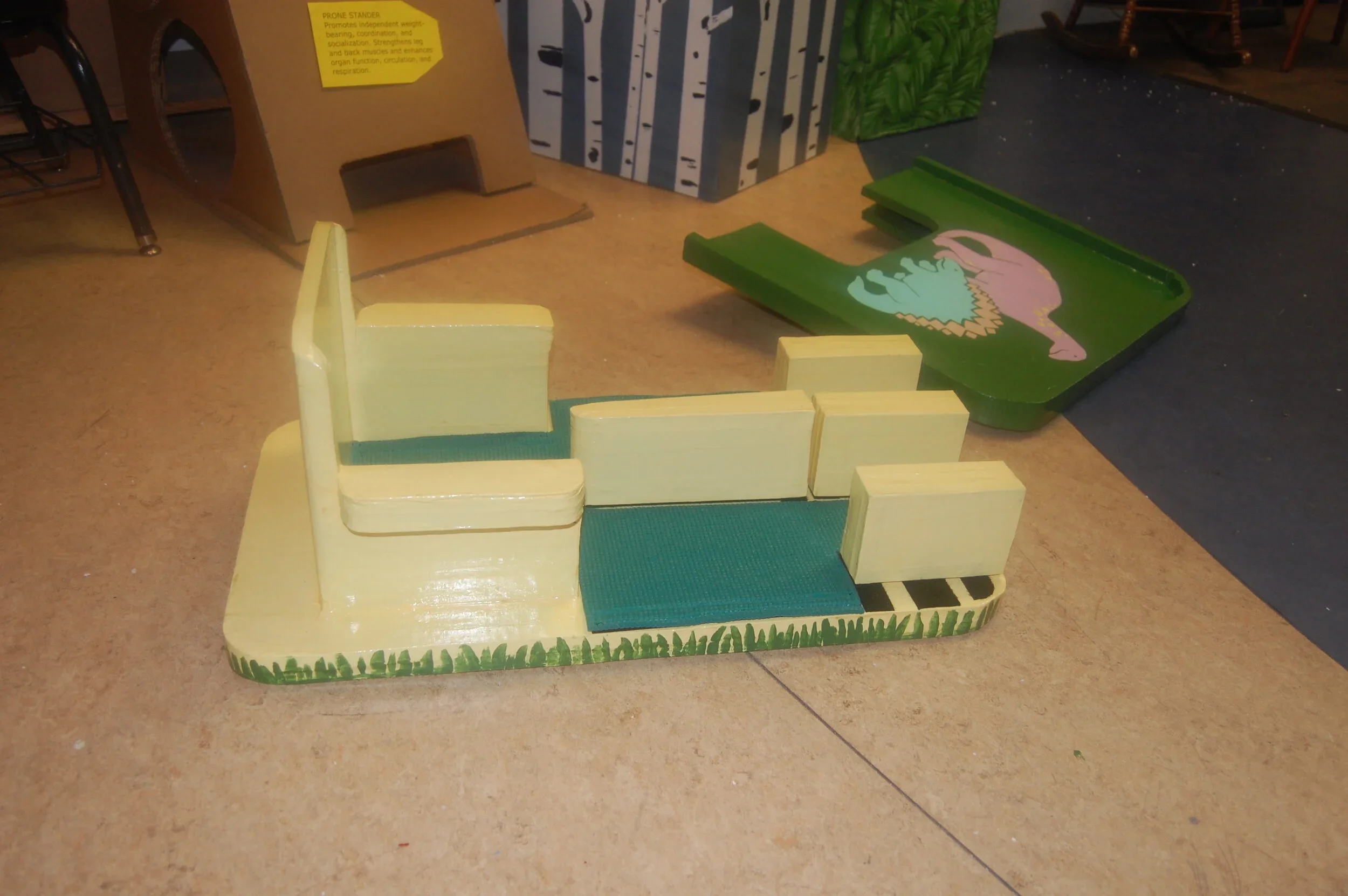  Floor seater with an attachable table for circle time in class. (cardboard &amp; recycled yoga mat) 