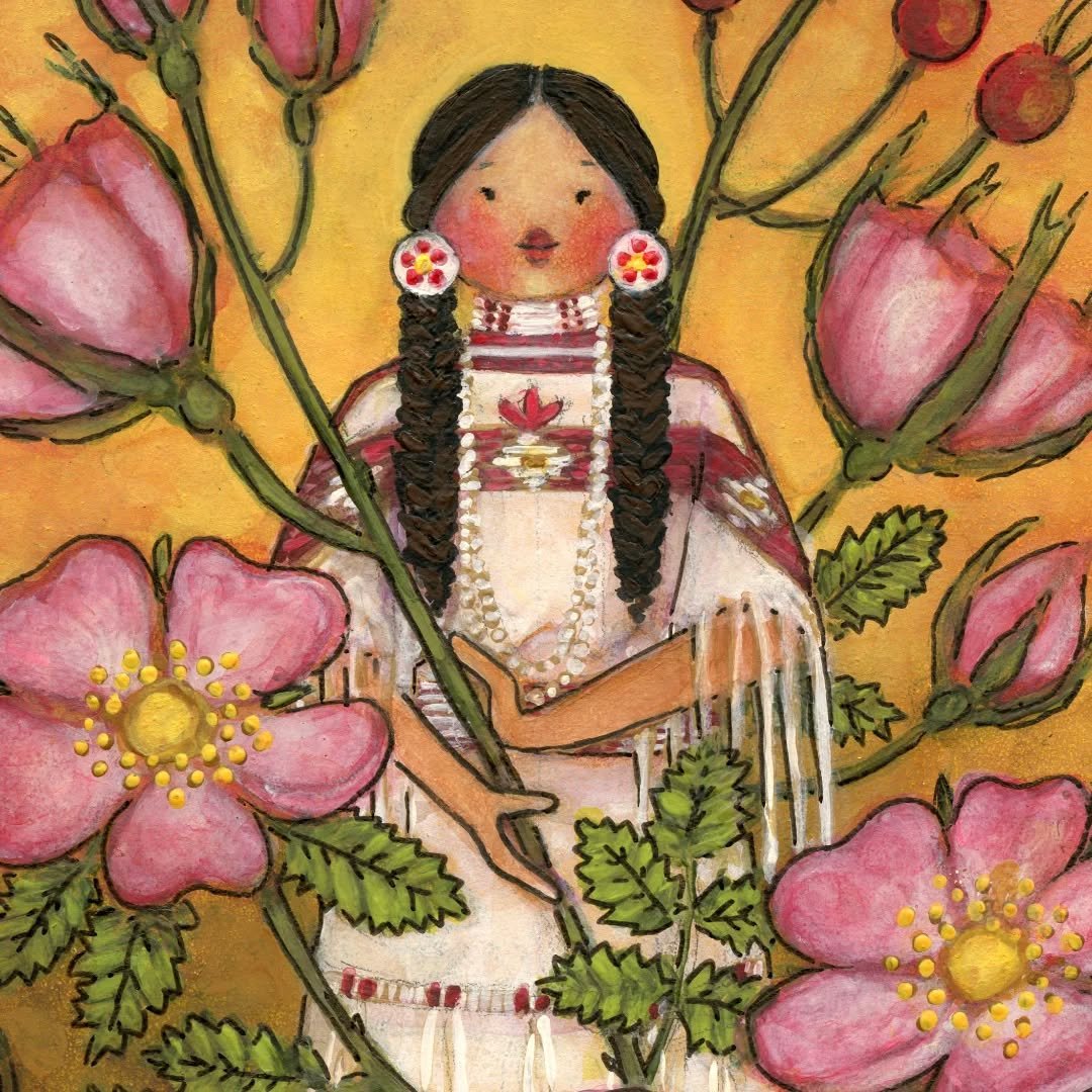 🌾🩷🌾🩷🌾🩷🌾
Prairie rose, Rosa arkansana, is named for the Arkansas River 🌾 From headwaters near Leadville, Colorado, it flows down the plains through Kansas, Oklahoma, and Arkansas 🌾 Here, a Cheyenne beauty tends her prairie rose garden 🌾🩷🌾