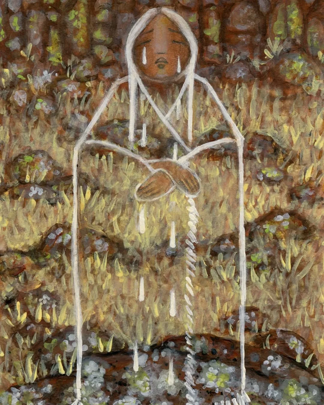 The Hinono&rsquo;ei (Arapaho) name for Lichen is b&iacute;&iacute;teib&eacute;(&iacute;)yook&uacute;, meaning "ghost tears". On the faces of boulders, tiny rock lichens look like trails and puddles of salty dried tears. They are collected, 