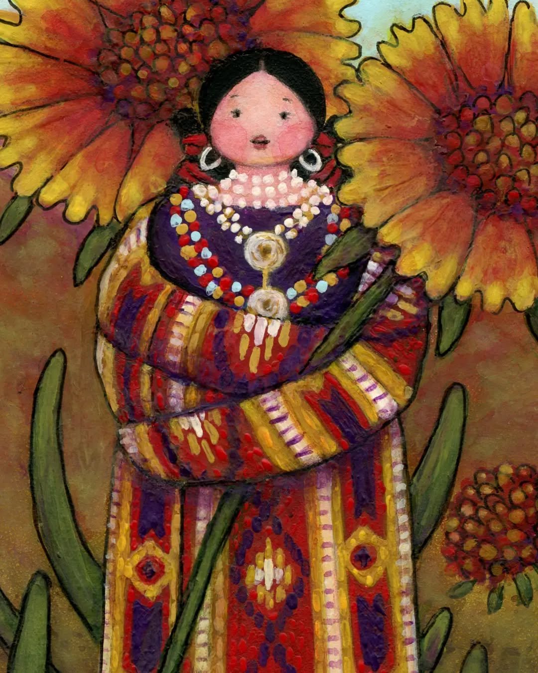 💛🧡❤️💜❤️🧡💛
A Din&eacute; (Navajo) woman in a patch of Gaillardia pulchella, called blanketflower, sundance, or firewheel
💛🧡❤️💜❤️🧡💛