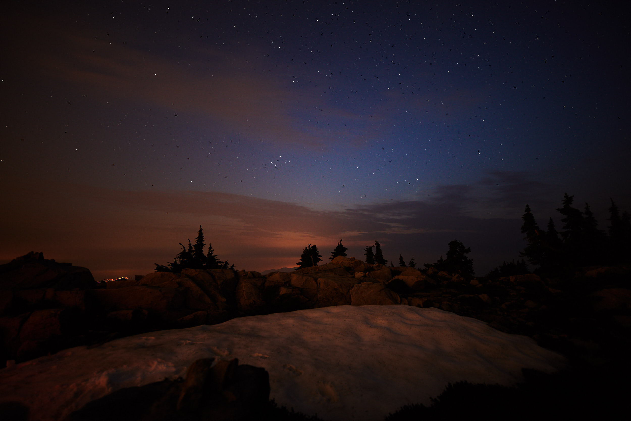 The orange glow here is from the light pollution given off from the City of Vancouver due to our close proximity.
