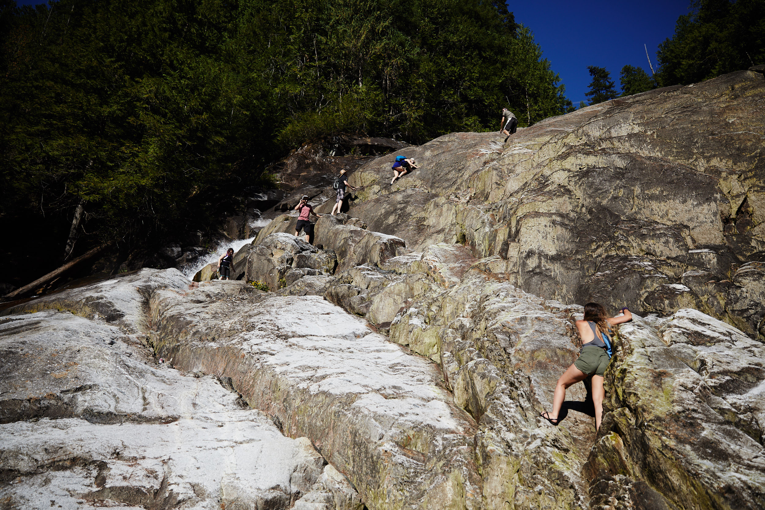 Climbing the granite was fun but on the way down we took a path that parallels the falls on the right in the forest as it was much safer.