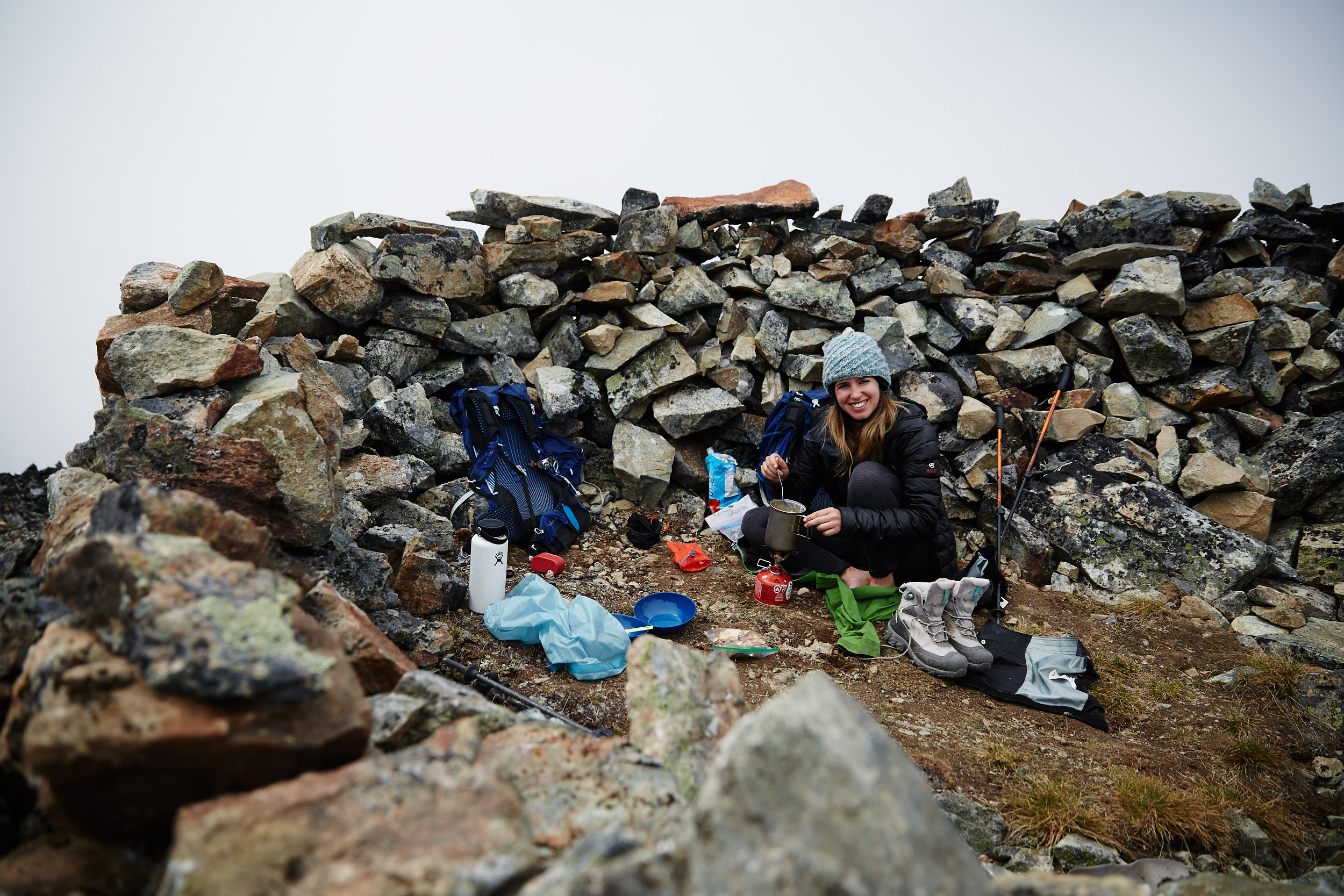 Thankfully once we reached the summit, someone had built a wind block that we were able to cook lunch and relax in.