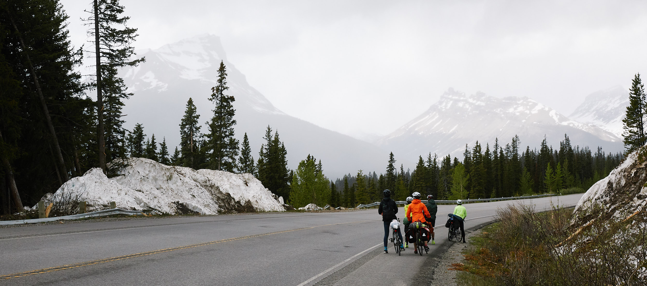 The remains of a very large avalanche that crossed the road earlier in the season.