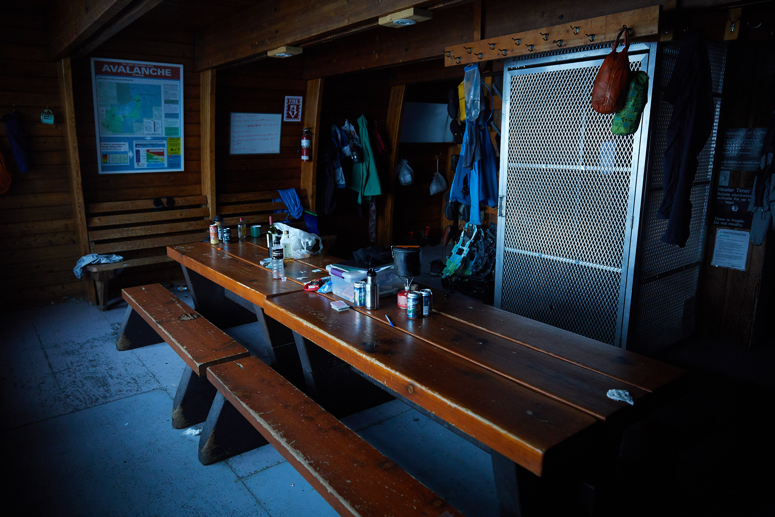  The hut has ample seating and tables for cooking and playing games. 