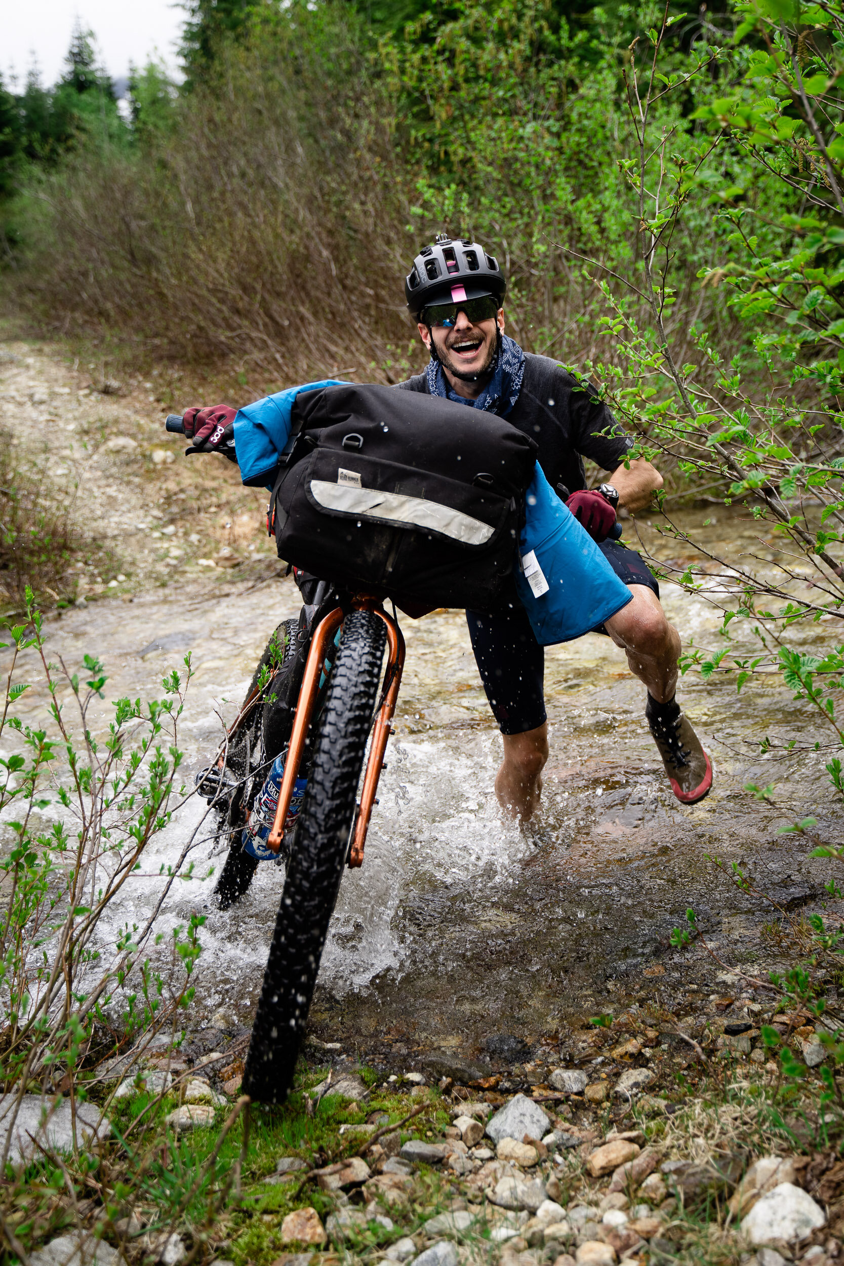 So much for dry feet. Despite Jeff's smile, this is his worst nightmare.