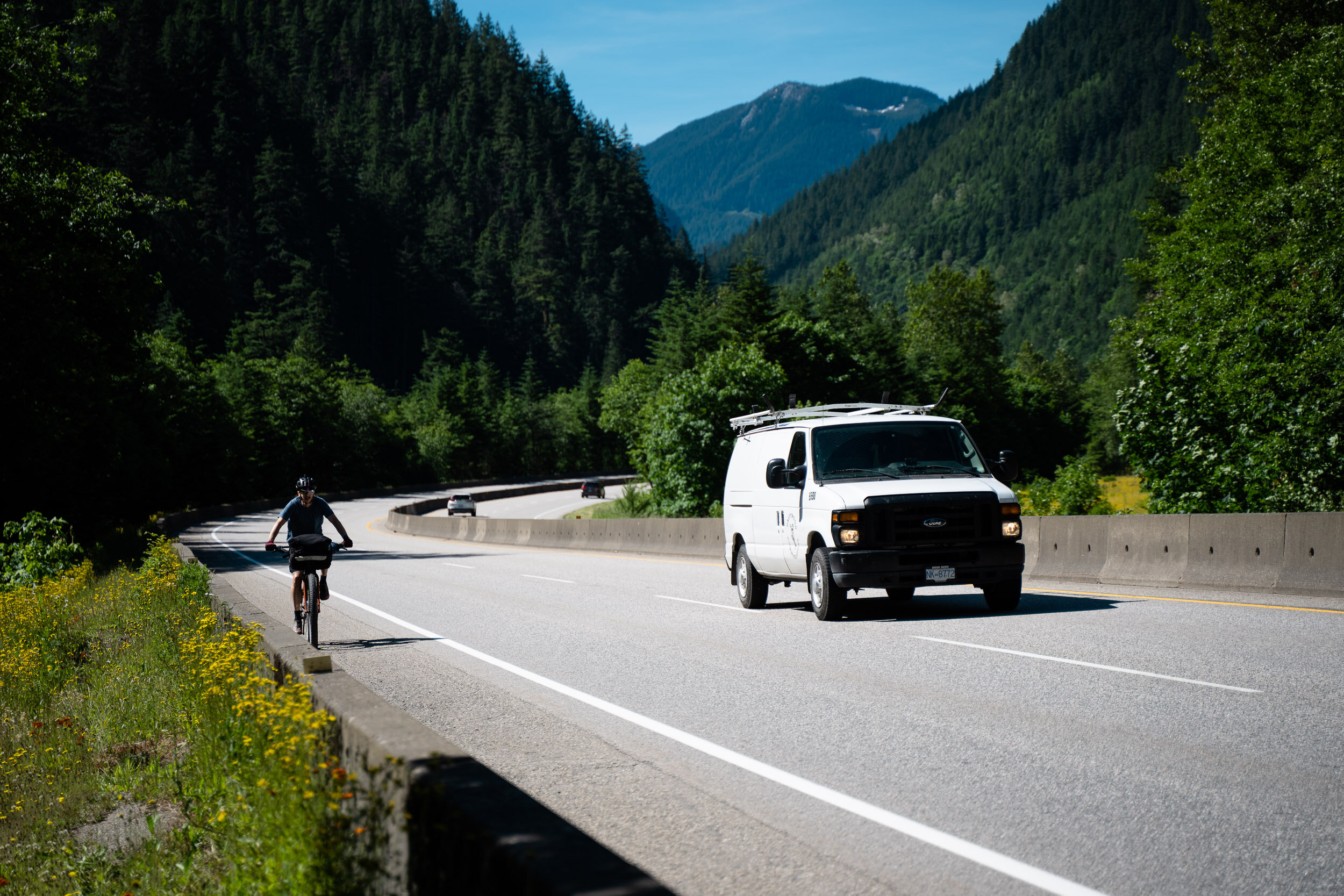 There was a short 3-4km section that forced us onto the highway due to the trail crossing a large river, maybe it was possible to cross the river later in the year, but there was no way we could have with the water levels as high as they were.