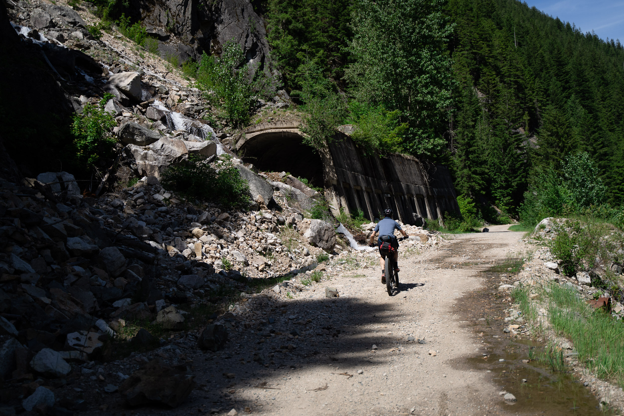  About halfway up, the trail branched far from the highway and followed the old railroad. This beautiful section passed by one of the long-abandoned rail tunnels. 