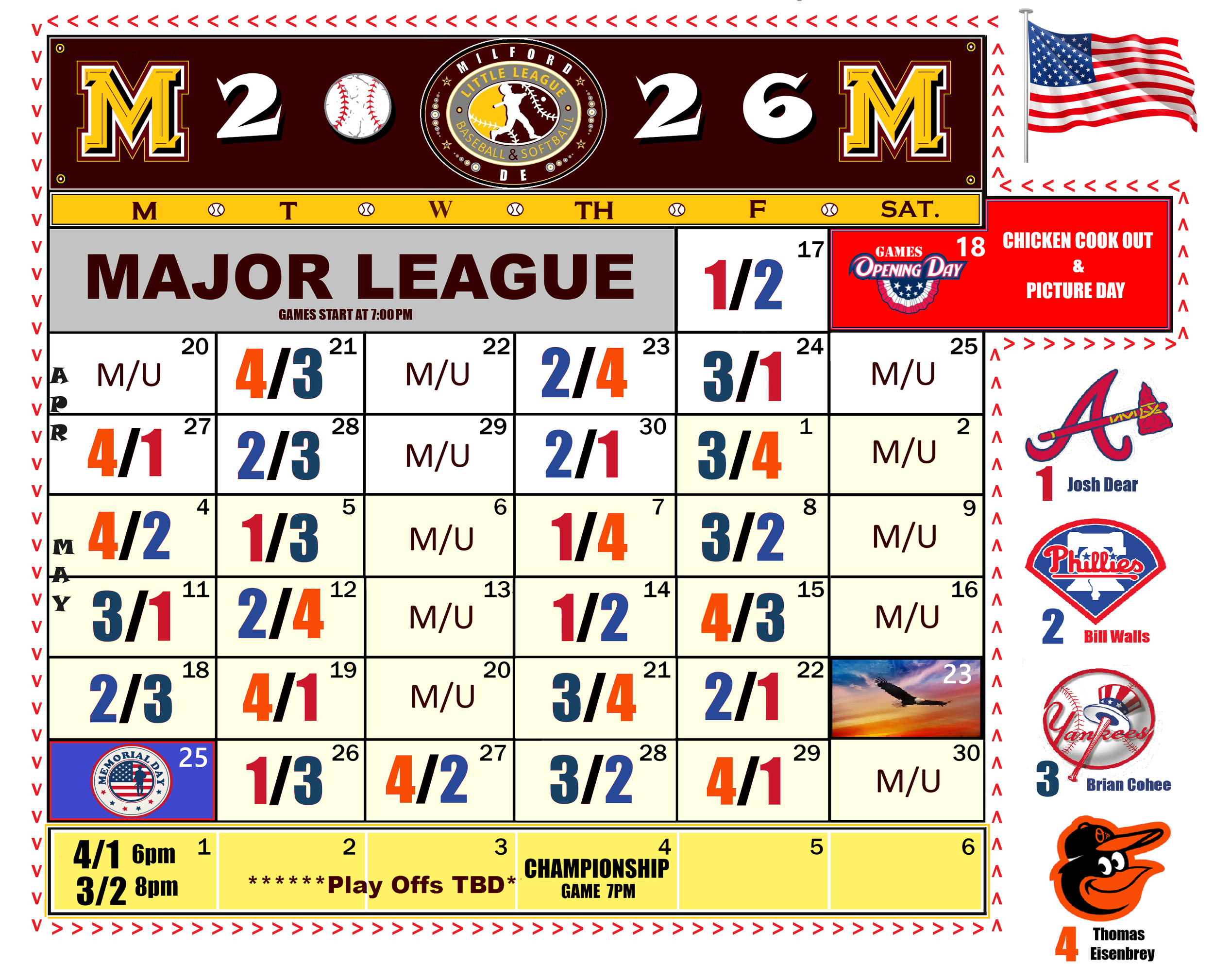 Milford Little League - 2026 Major League Schedule