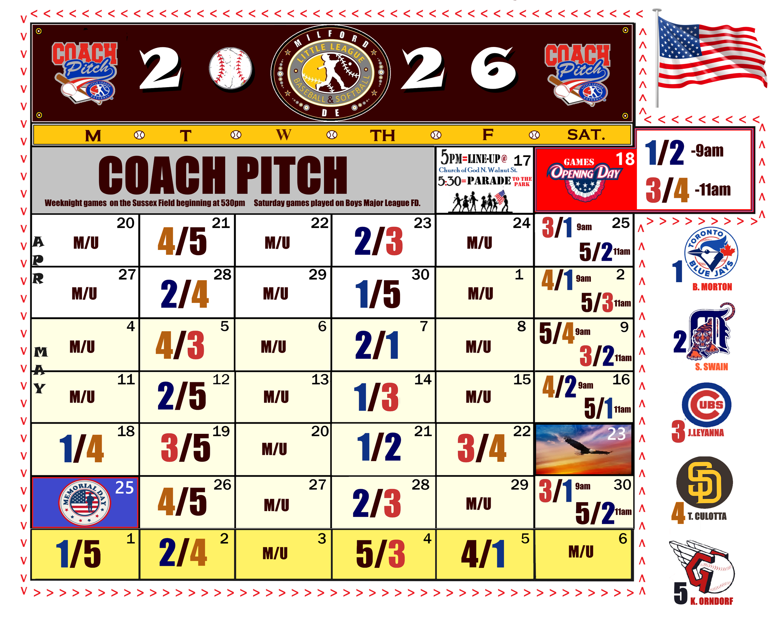 Milford Little League - 2026 Coach Pitch Schedule