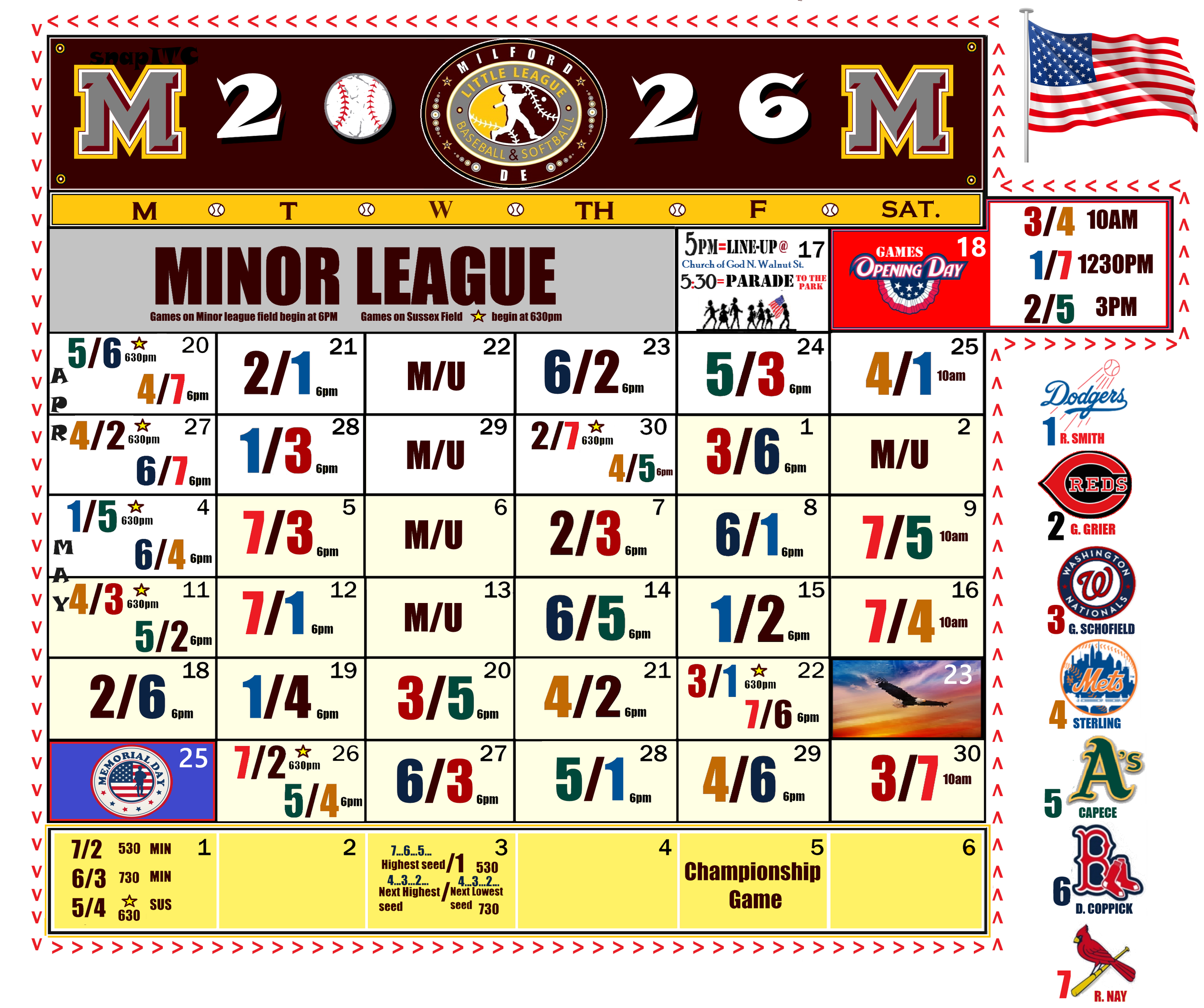 Milford Little League - 2026 Minor League Schedule