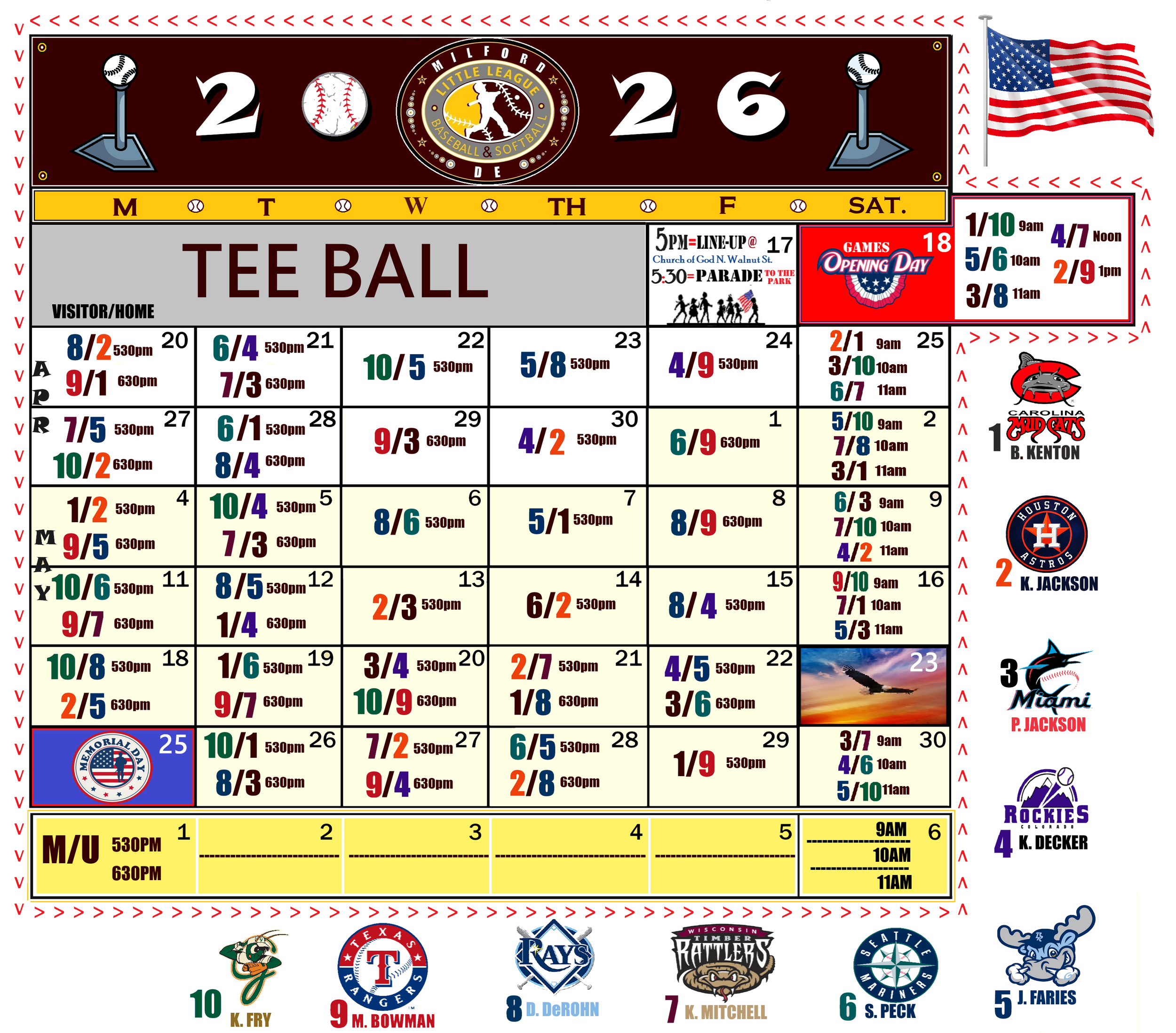 Milford Little League - 2026 Tee Ball Schedule
