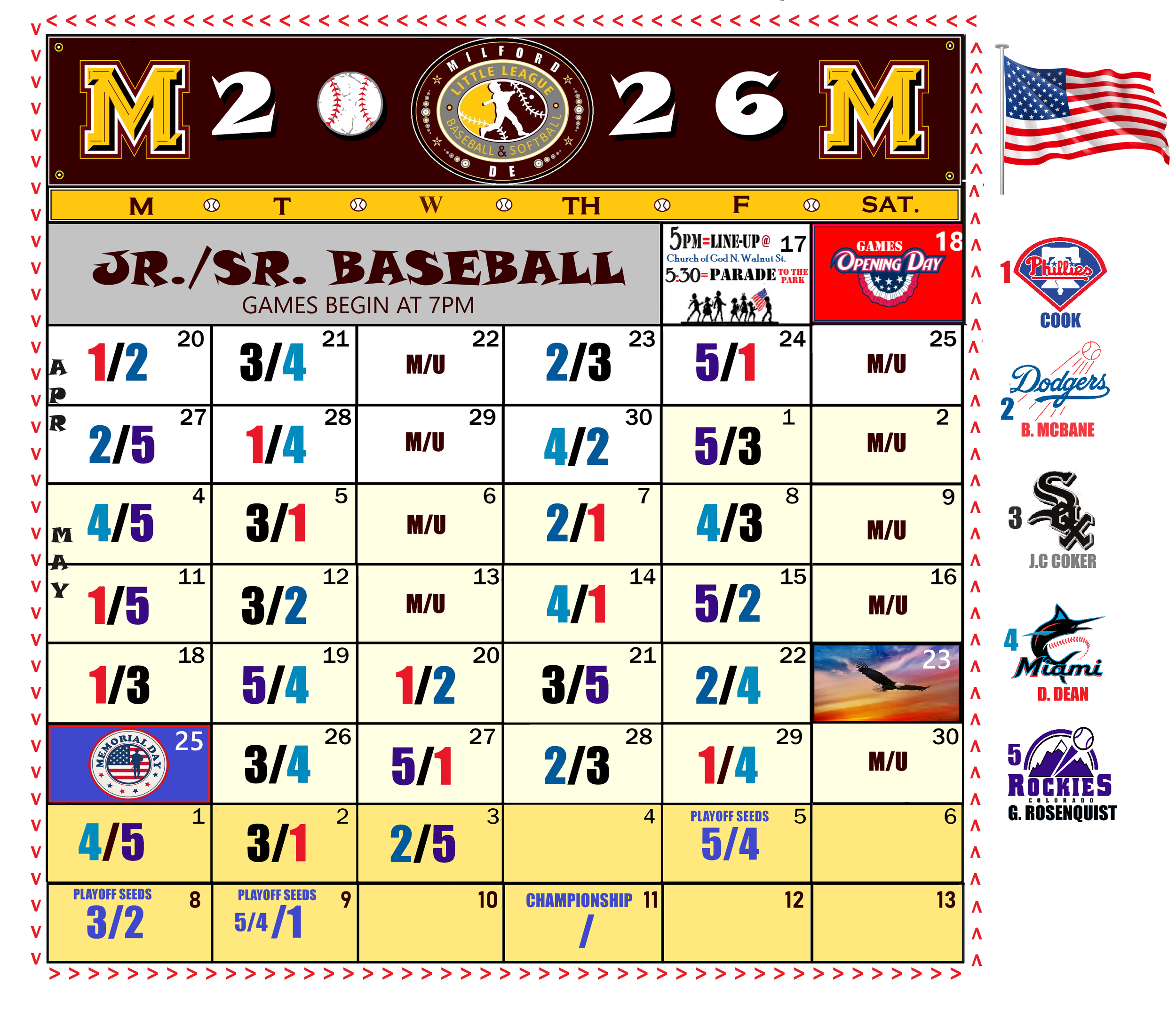 Milford Little League - 2026 Jr/Sr League Schedule
