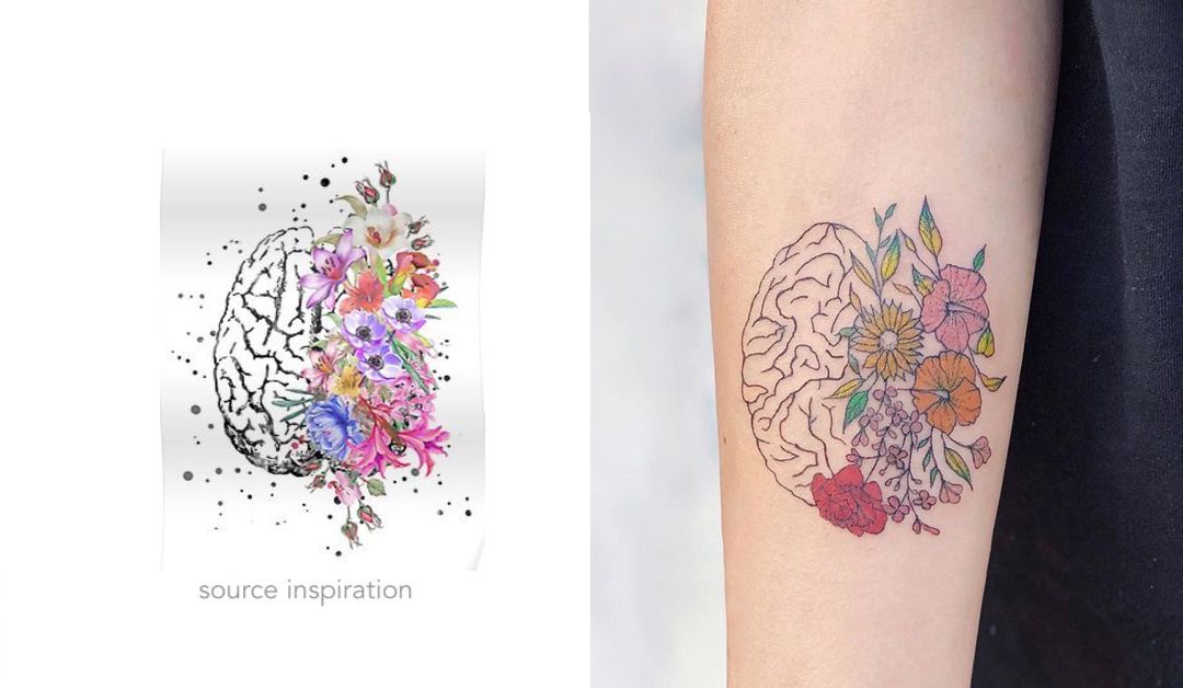 Human brain floral mental health flower print Vector Image