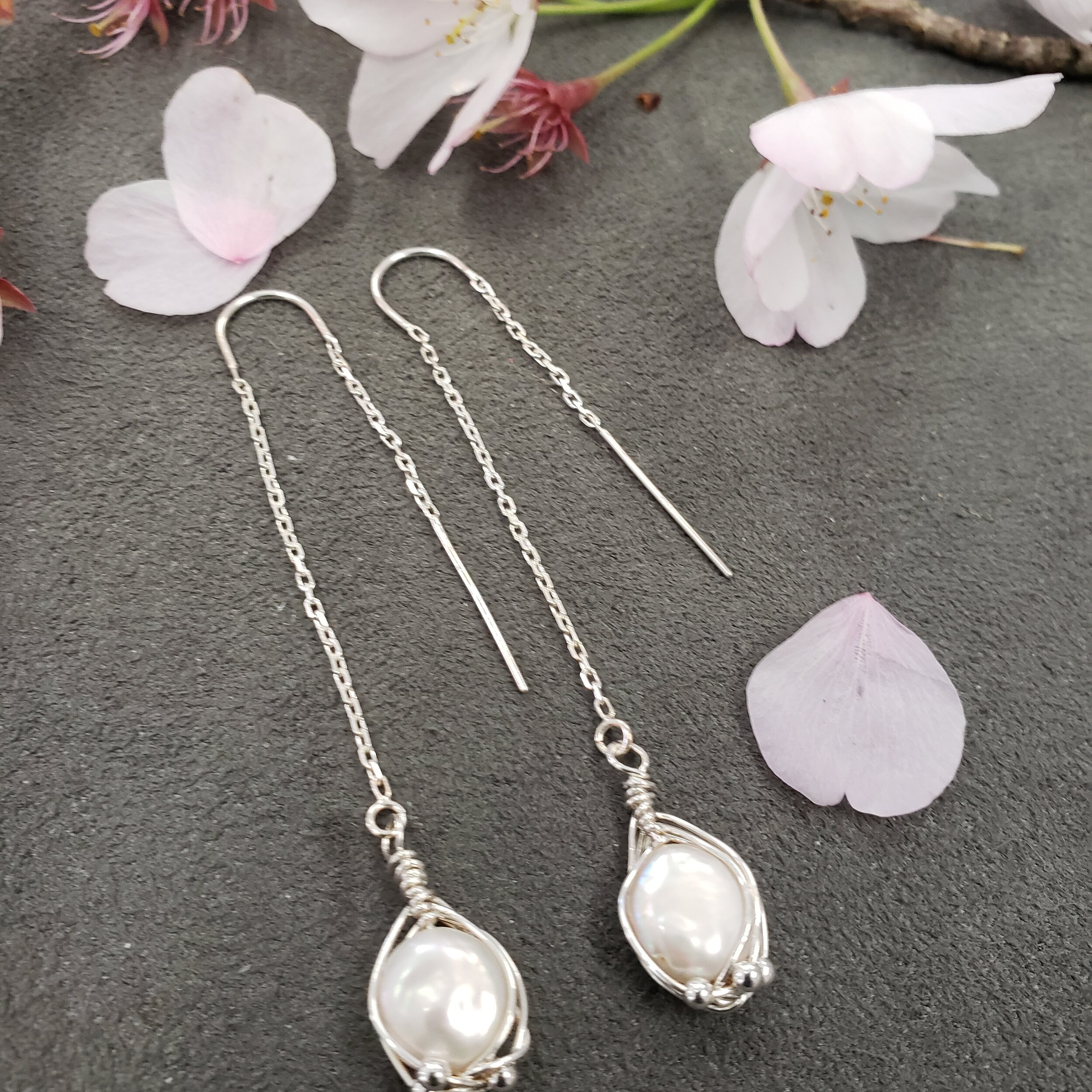 Coin Pearl Threader Earrings