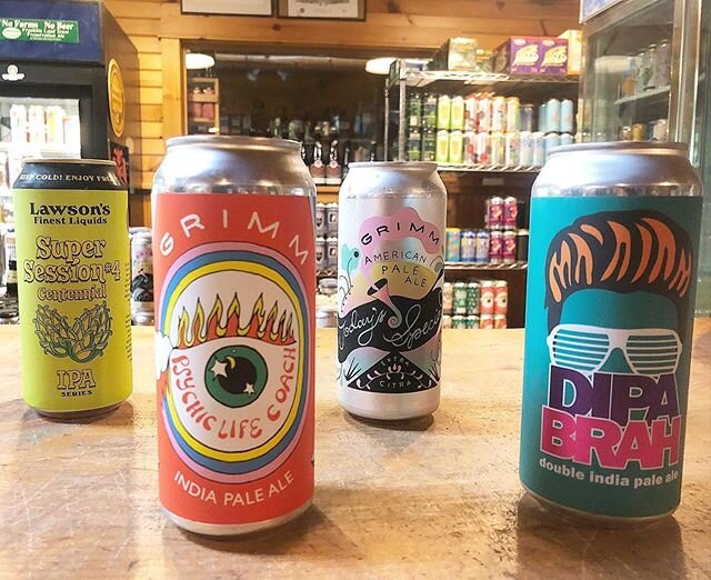 More fresh brews to get you through the week! -Lawson&rsquo;s Super Sessions #4, now  in 16oz cans! -Grimm Psychic Life Coach
-Grimm Today&rsquo;s Special
-Swiftwater DIPA Brah &bull;
&bull;
All available in our online store for curbside pickup or de