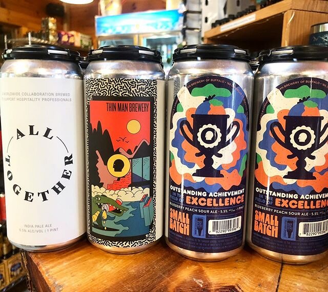 Tons of new beers coming in this week! Fresh from Thin Man, their version of @otherhalfroc All Together IPA, and Outstanding Achievement in the field of excellence, a 5.5% blueberry peach sour ale. &bull;
&bull;
These brews and a lot more are all ava