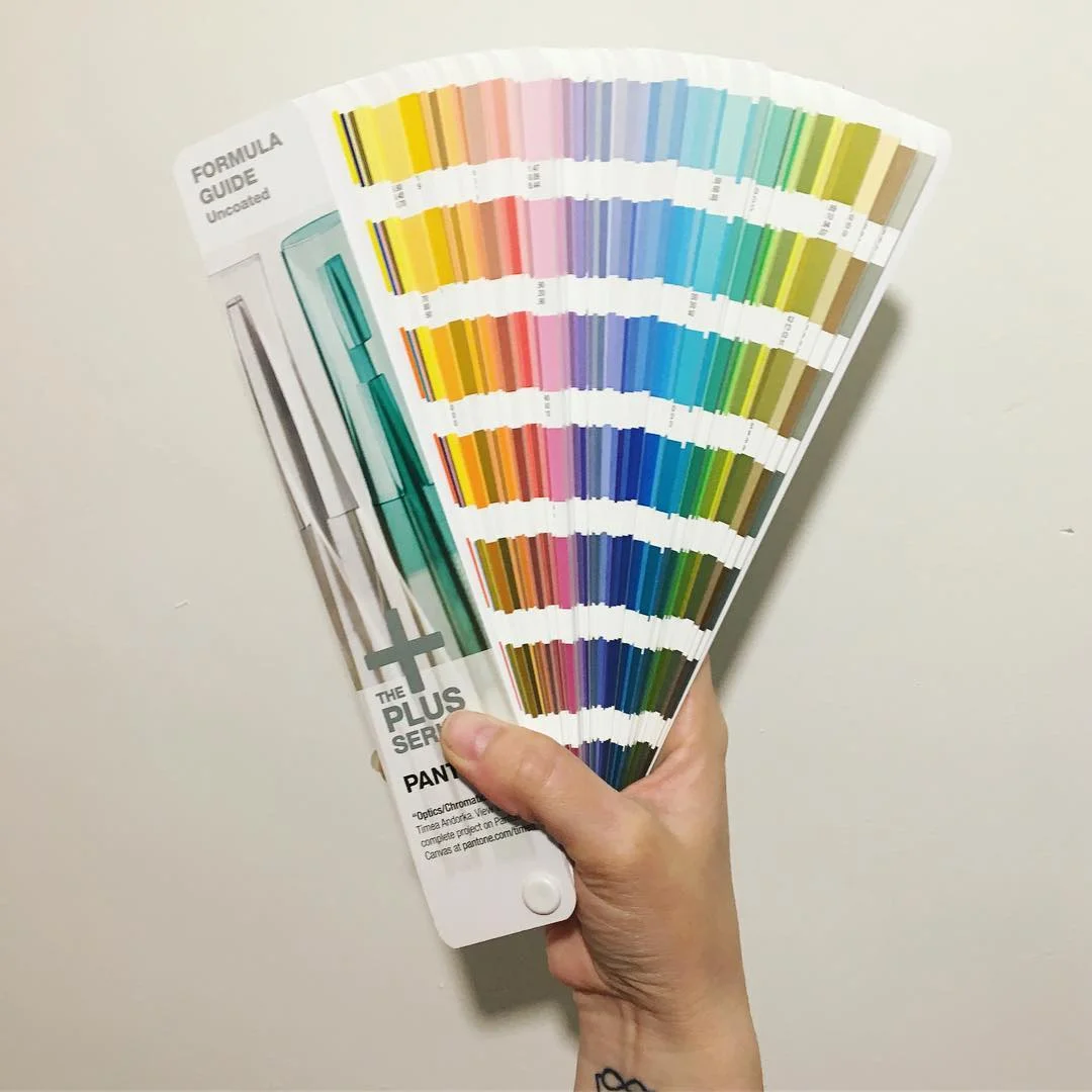 holding Pantone swatch book