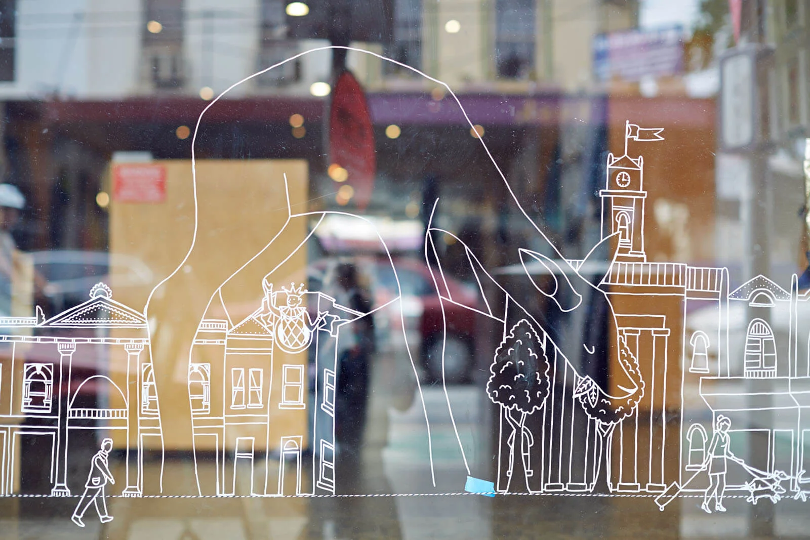 art town window mural for designer space, Prahran