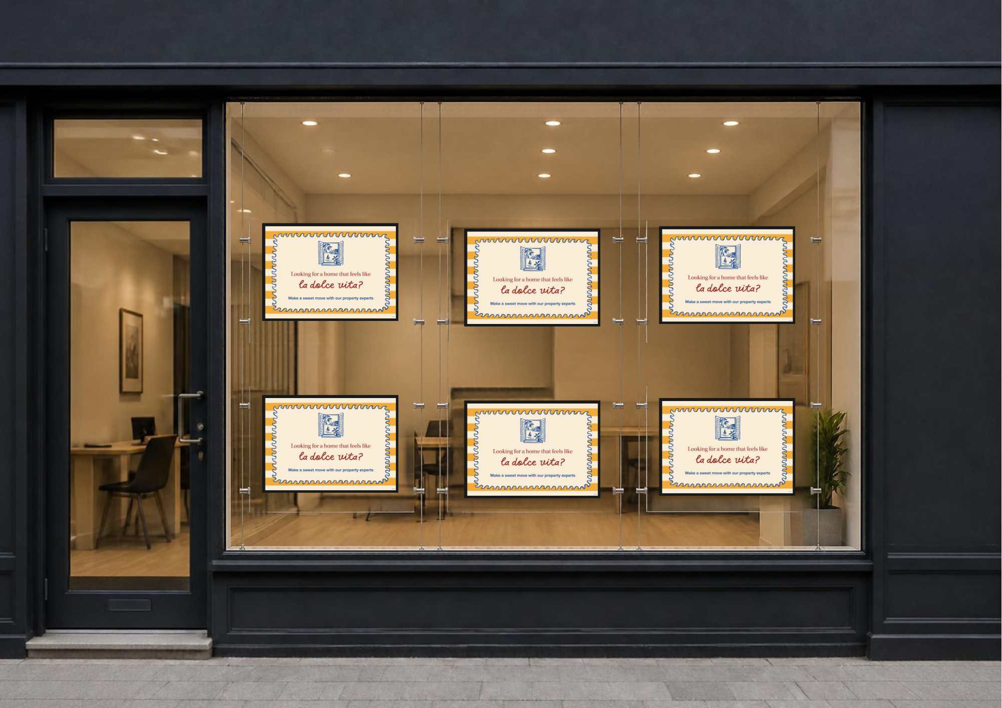 Estate agency window displaying the approvec creative for the high street. 