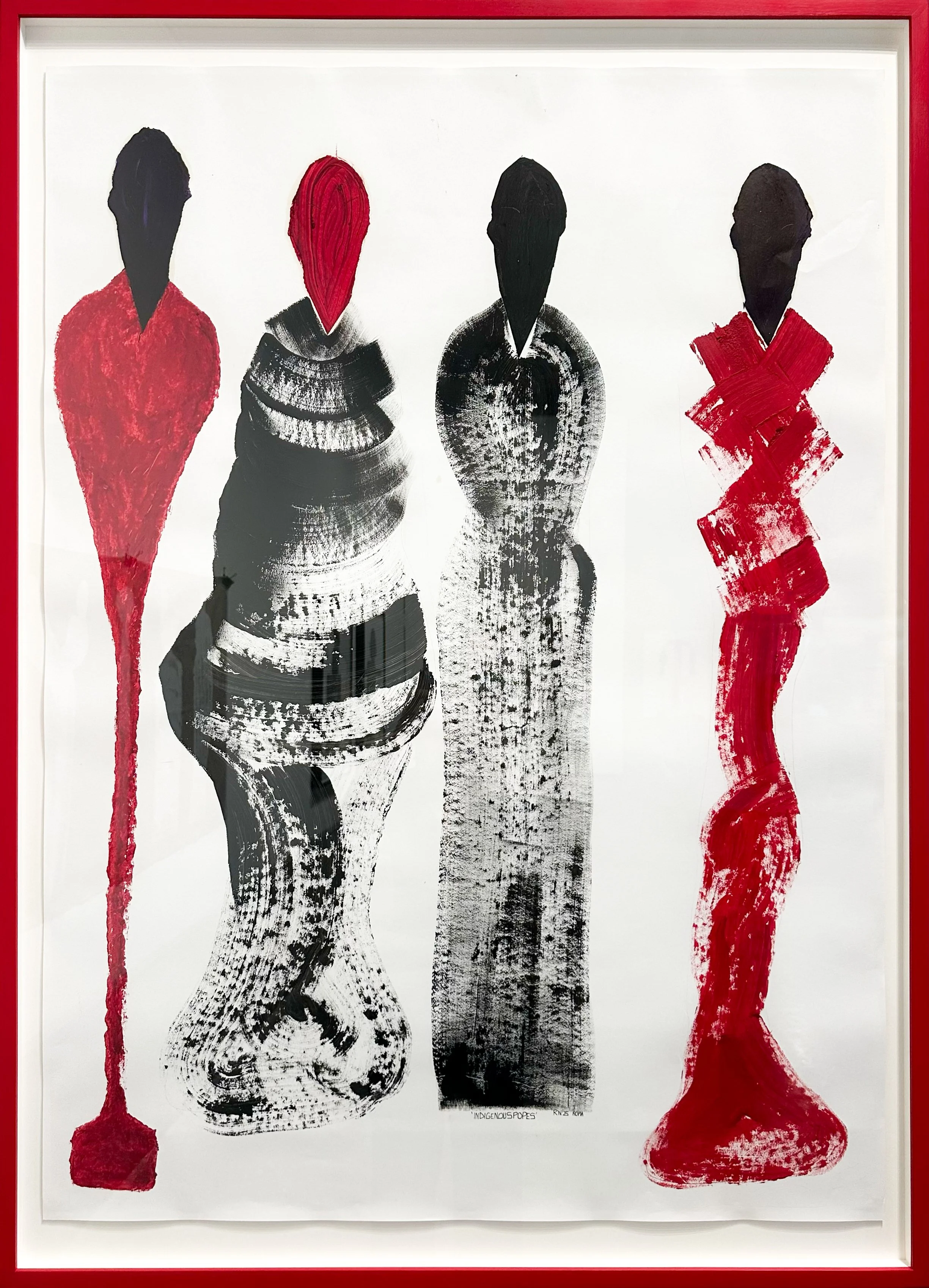 Indigenous Popes, Acrylic, Wax, Dry Paint on Paper, Framed, 129.54 × 91.44 cm, 2025 $2800 ON HOLD