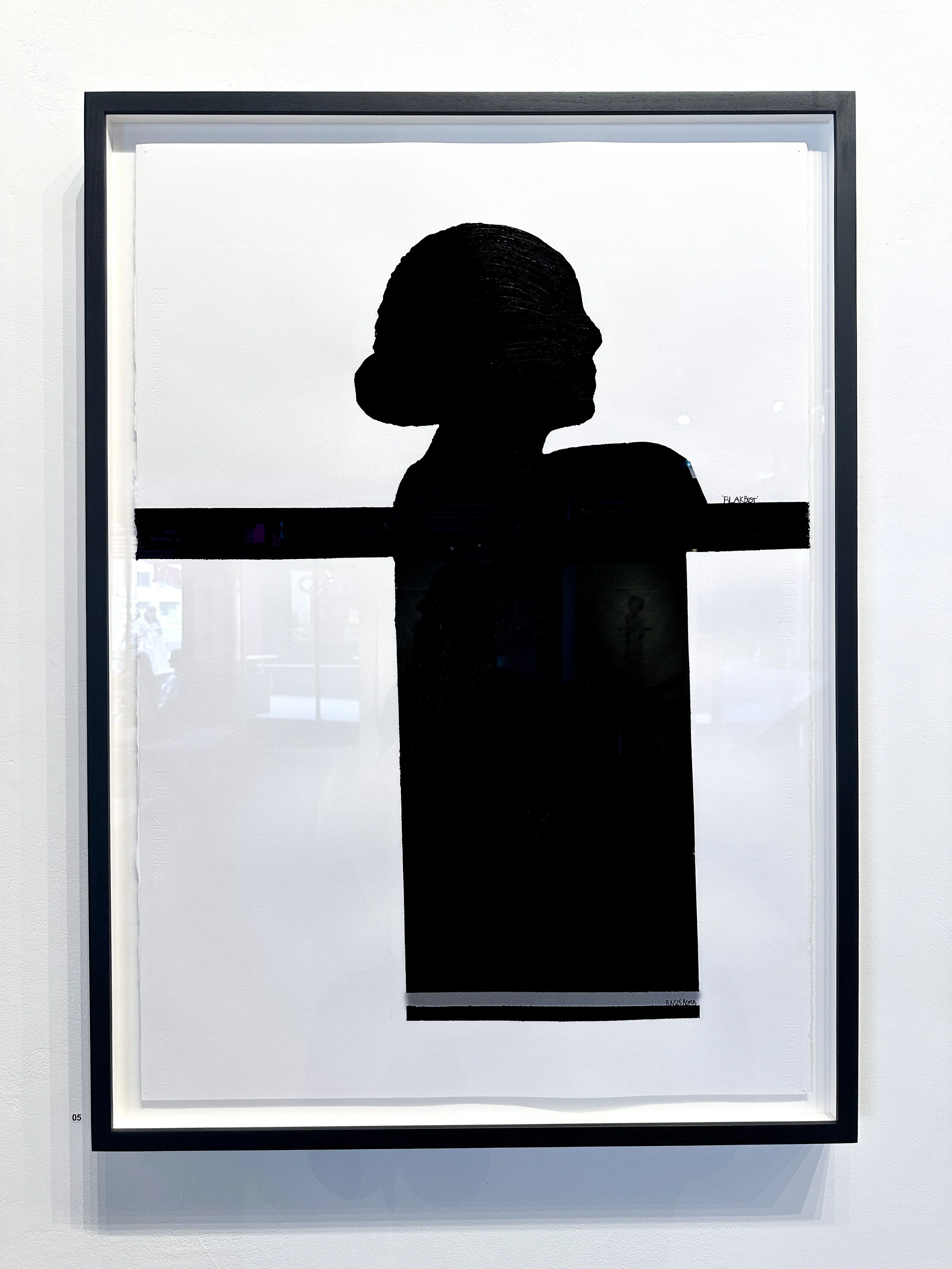 BlakBust L, Acrylic, Ink, Silica on Handmade Paper, Framed, 101.6 × 68.5cm, 2025, SOLD