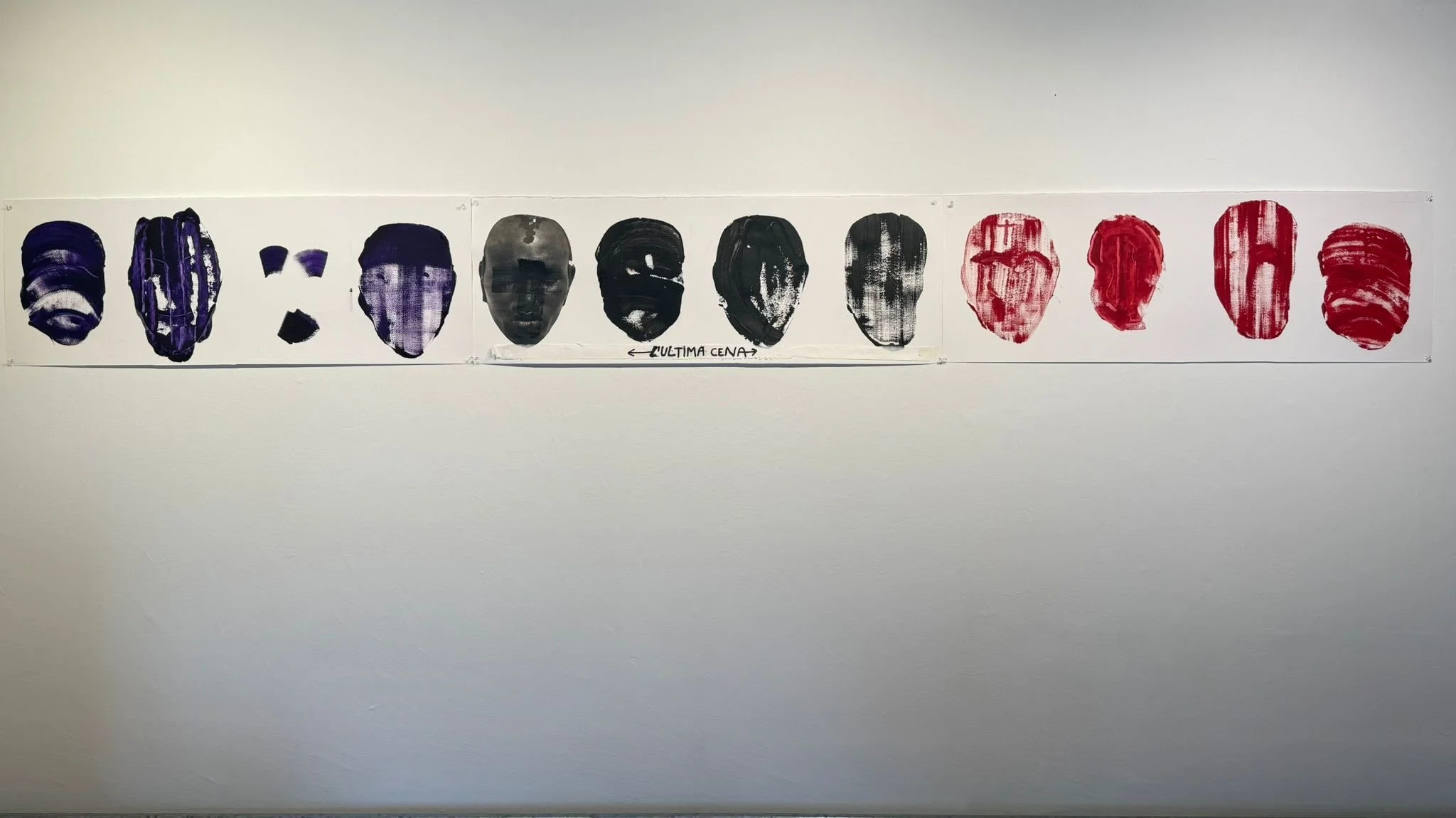 La Última Cena, Acrylic, Wax on Paper Collage	Unframed, 35.56 × 101.60 cm, 2025, $750