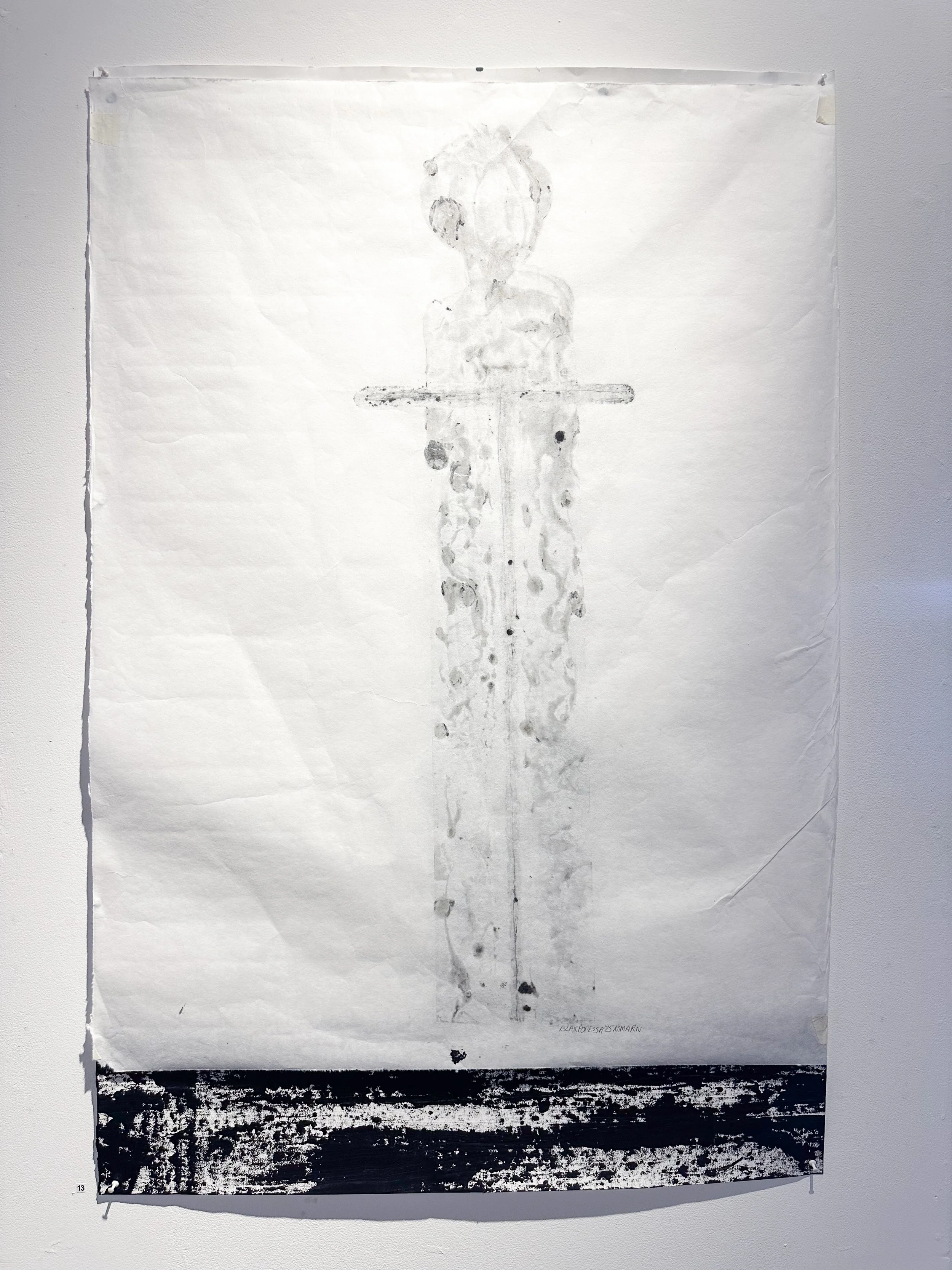 Blak Popessa, Acrylic, Wax, Dry Pigment, Ink on Mulberry Paper, Unframed, 139.7 × 91.4cm, 2025 $750