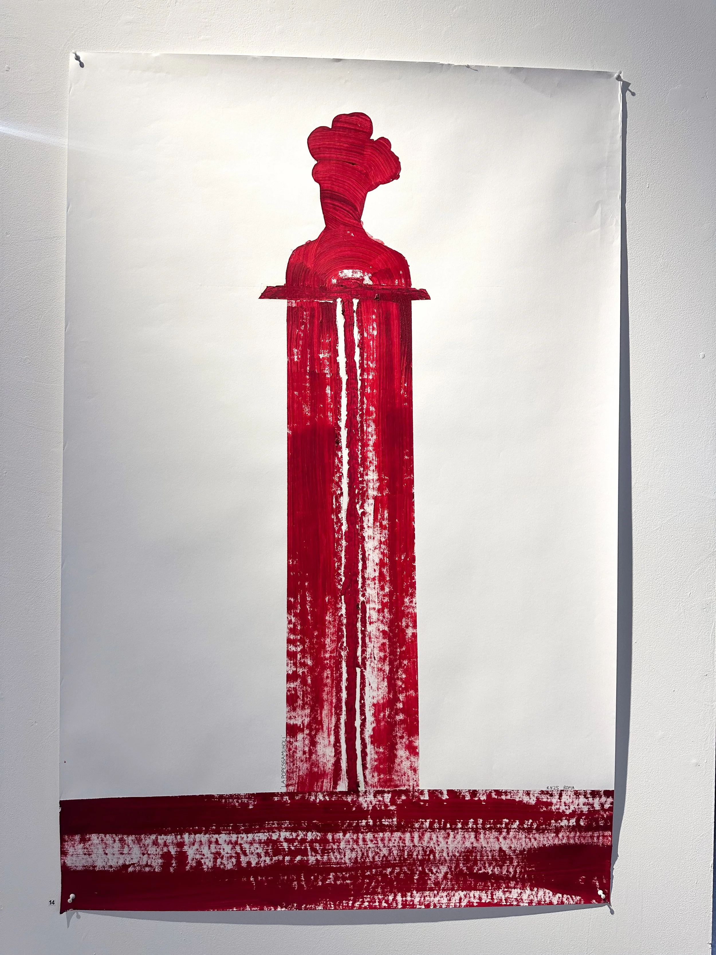 Red Popessa, Acrylic, Wax, Dry Pigment, Ink on Paper, Unframed, 139.7 × 91.4cm, 2025 $750
