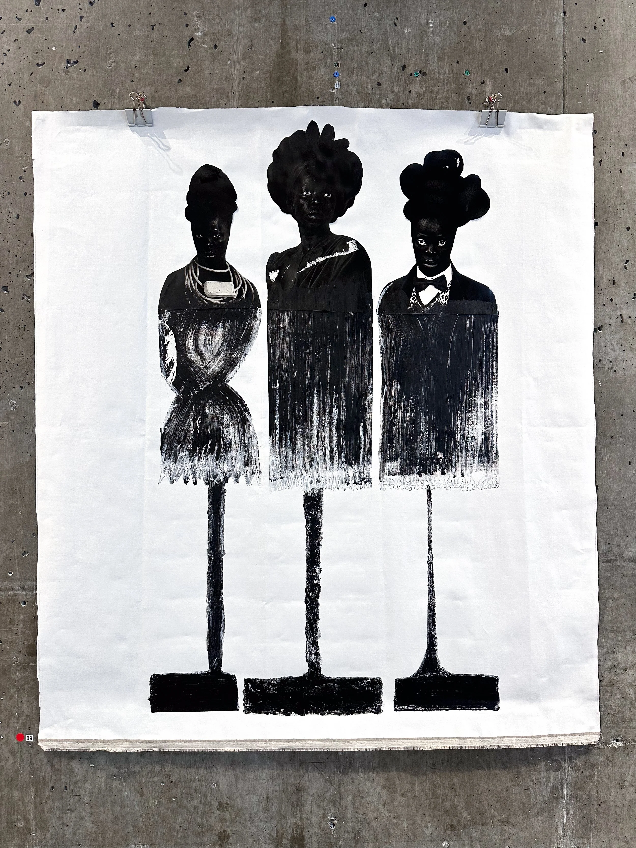 Statues 4 Zanelli, Acrylic Mix on Treated Linen Collage, Unframed, 106.6 × 93.9cm, 2025 $1250 SOLD