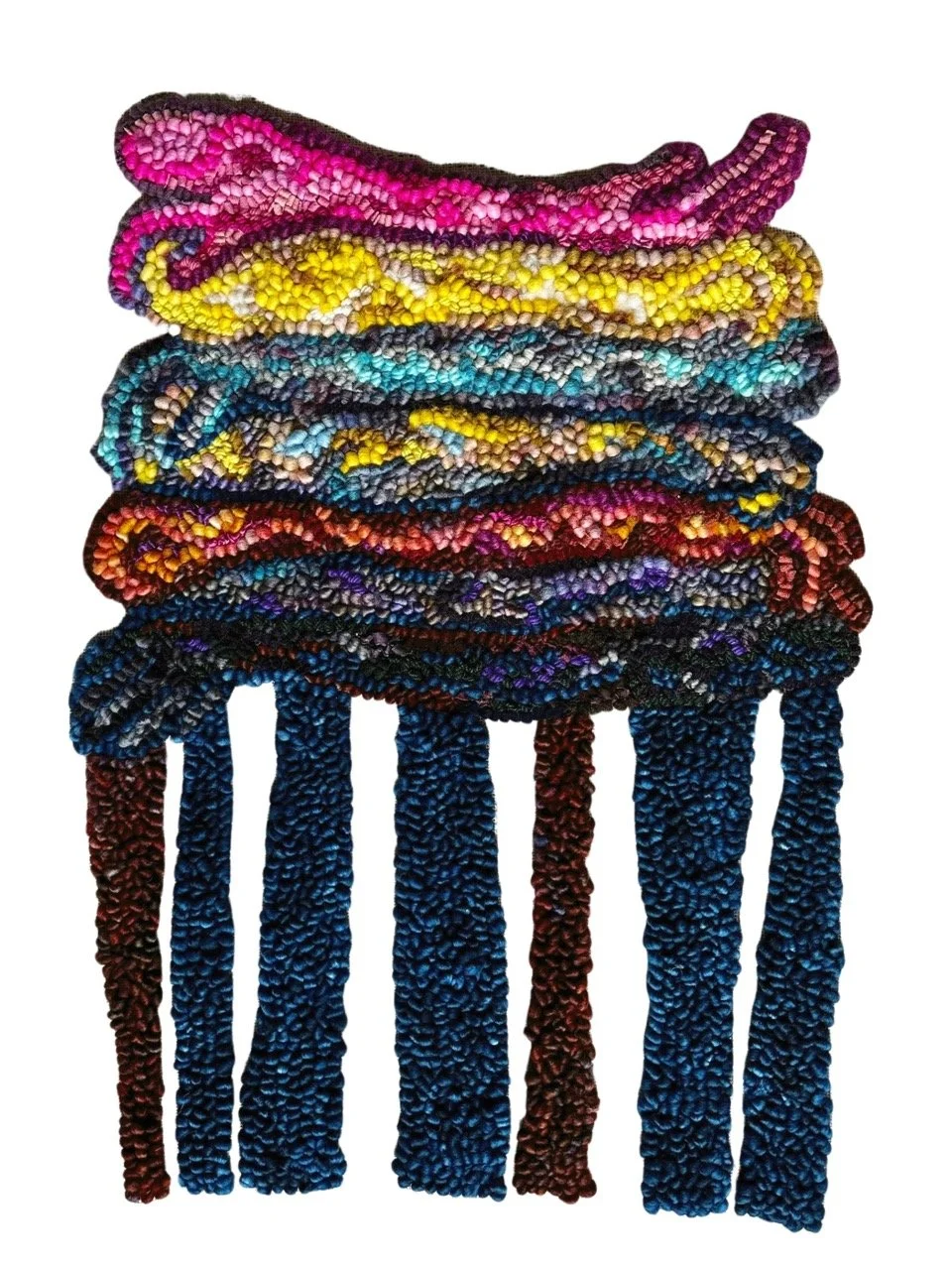 Pressed, 2023, 32 x 20 inches, hooked wool on linen