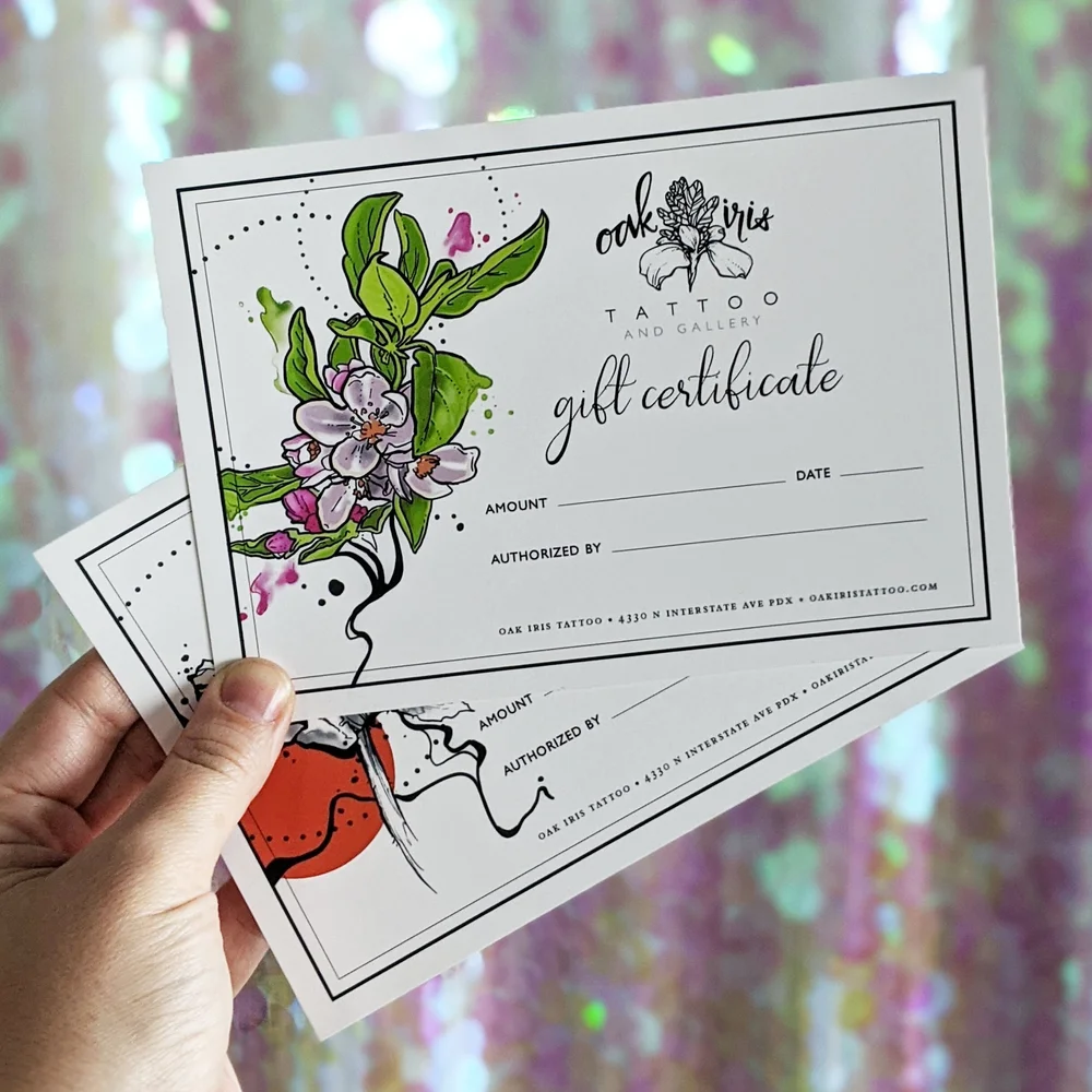 Gift Certificate — Oak Iris Tattoo