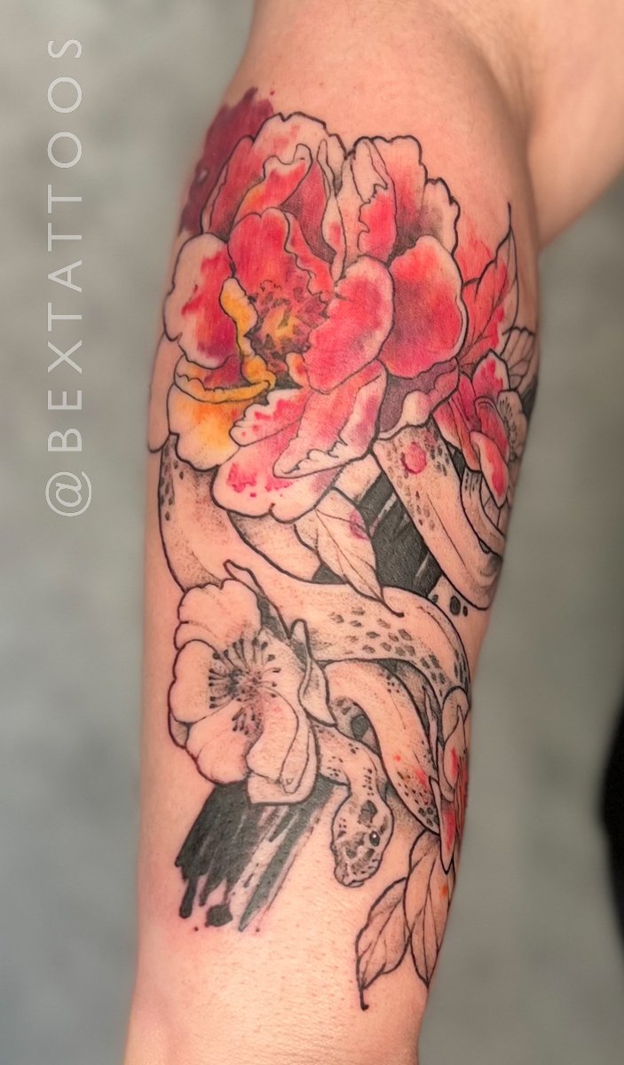 Floral Tattoo Art  The Redhawk Studio Jeremy Redhawk Blackwork Linework  Colorwork Floral Tattoo Houston Tattoo Artist