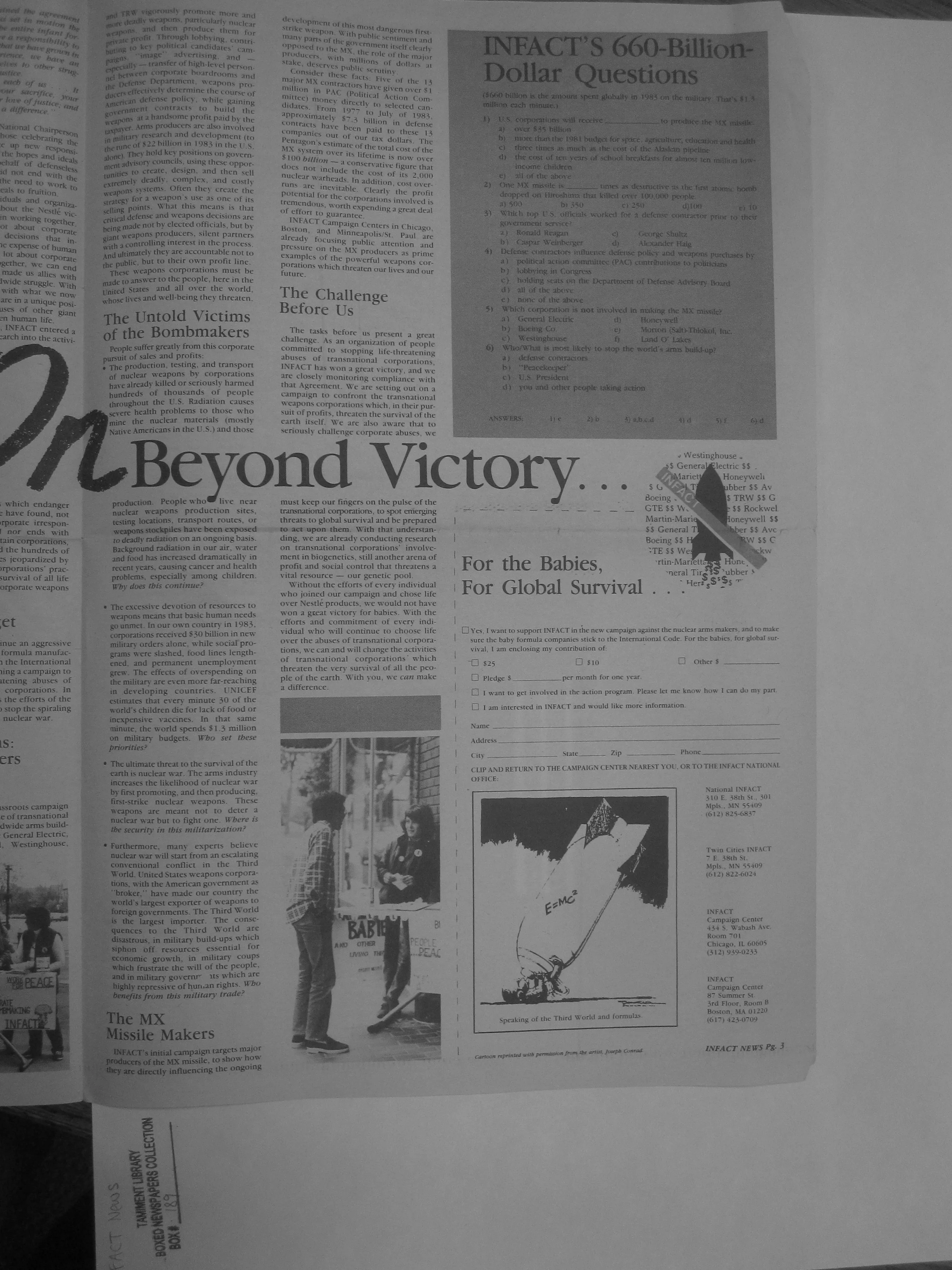 Bottle to bombs image from INFACT news 1984.JPG