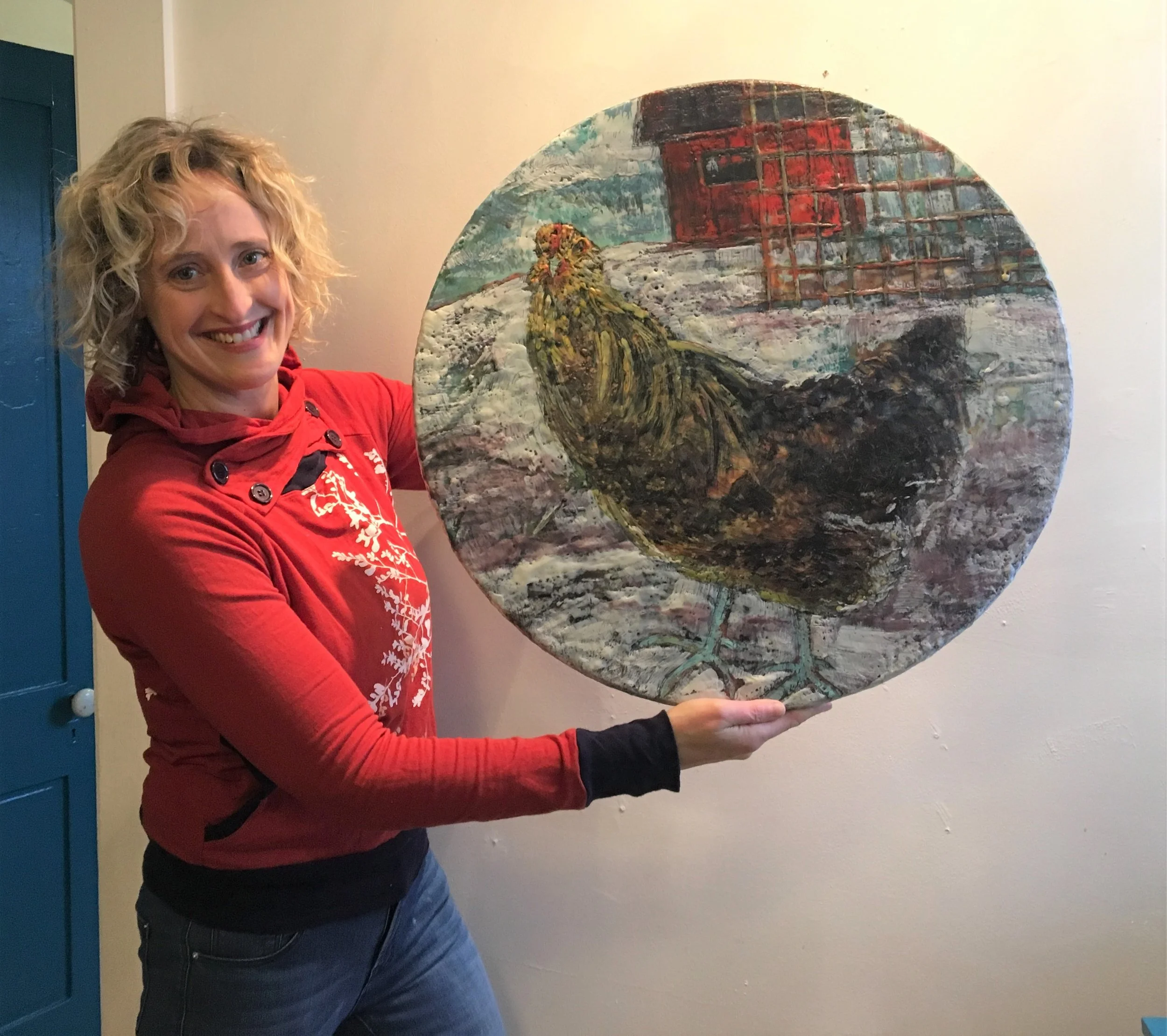 Helene posing with a Hen