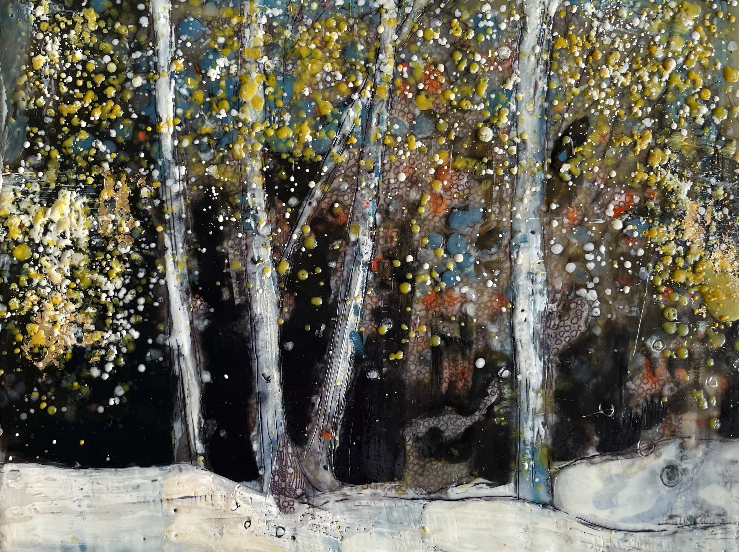 Five Tree Trunks in the Night