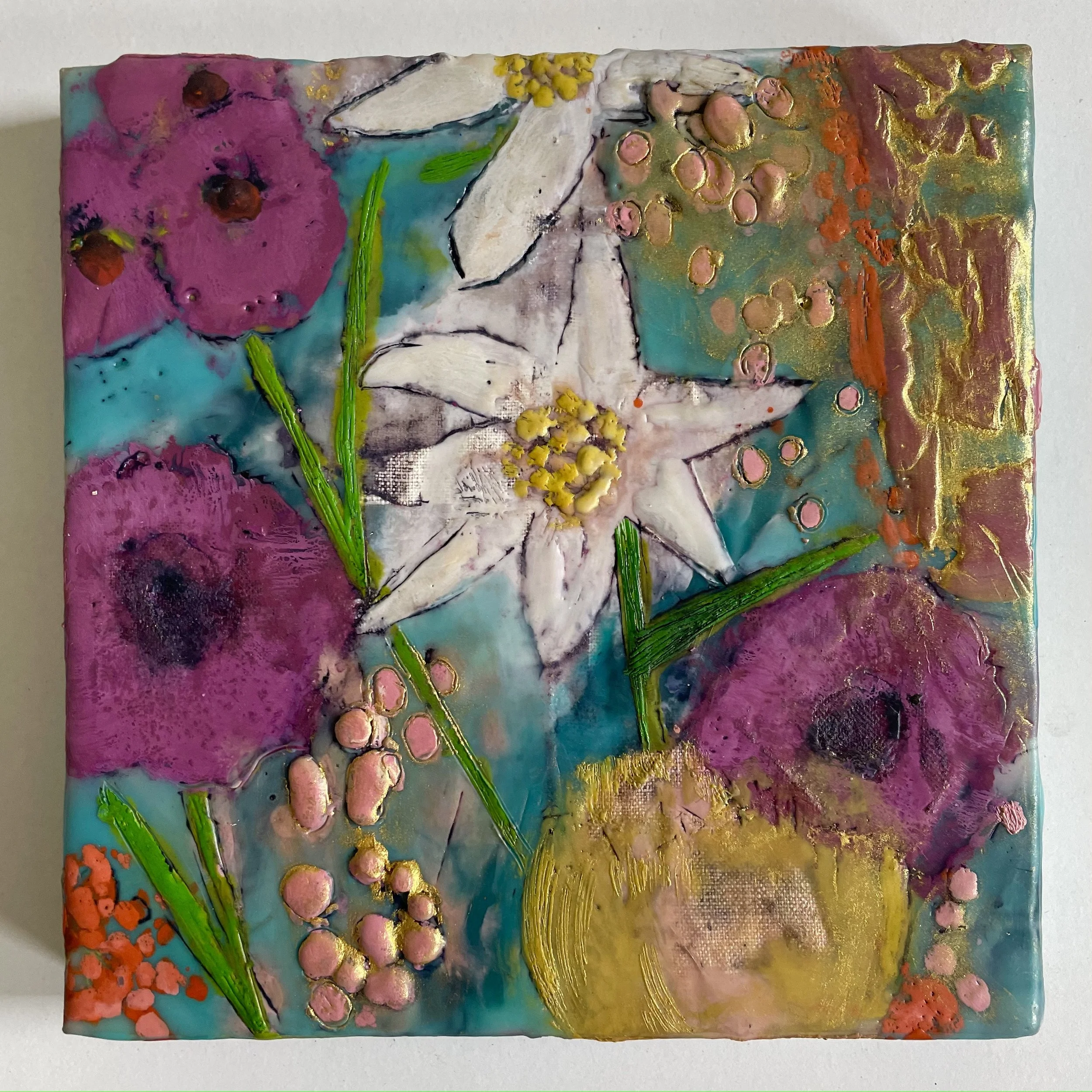 Three Purple, White Star Flower