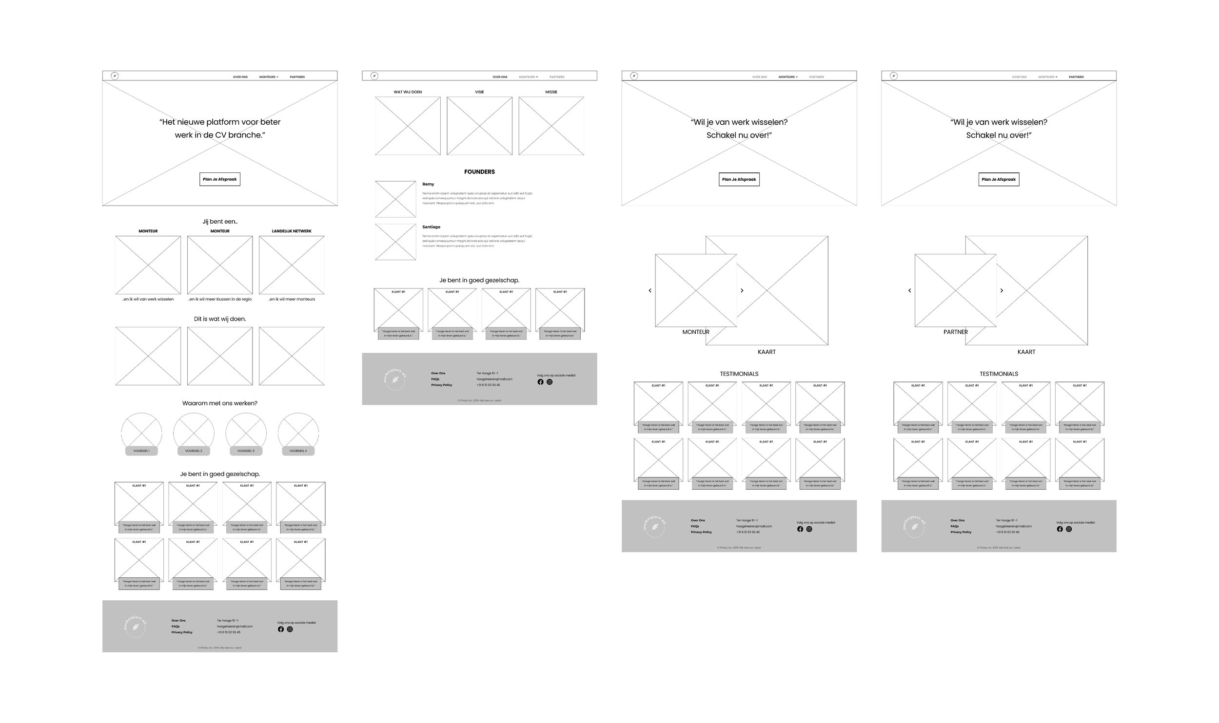 Wireframes for the website