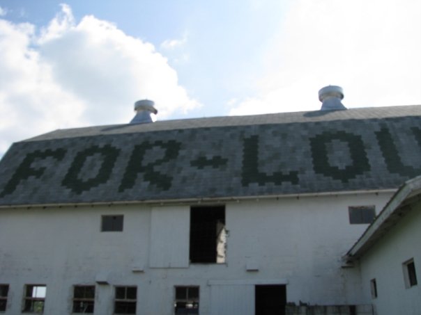 The former roof of the barn, complete with the farm name