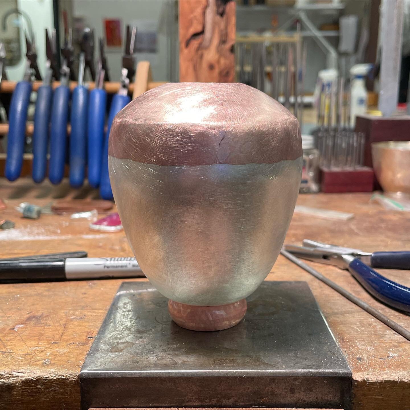 Made a lot of progress on this vessel today! #wip #silver #mokumegane #vessel #snag #snagmember #contemporaryart