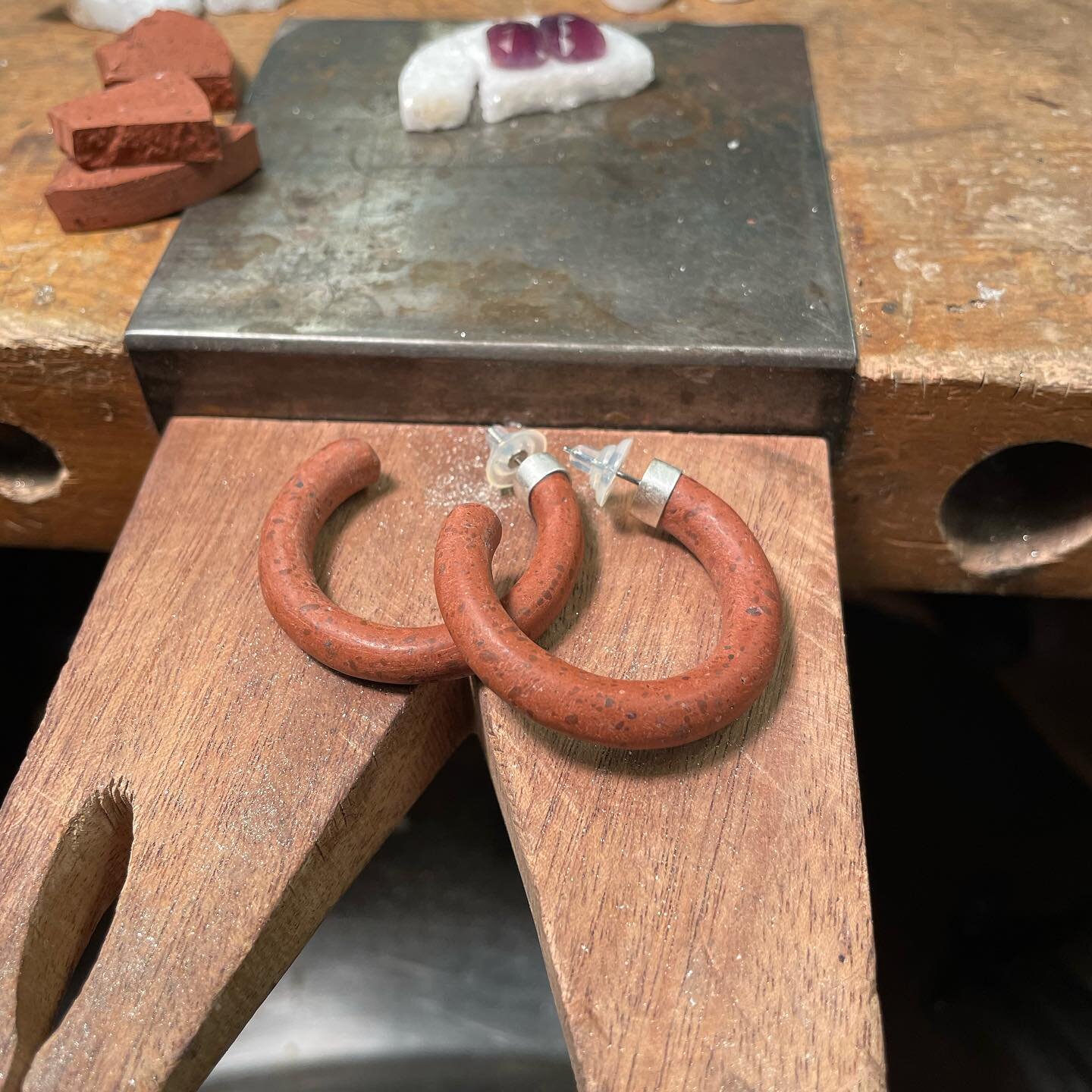 Not bad for a first try at making hoops from a brick! #wip #brick #hoopearrings #snag #snagmember #contenporaryjewelry