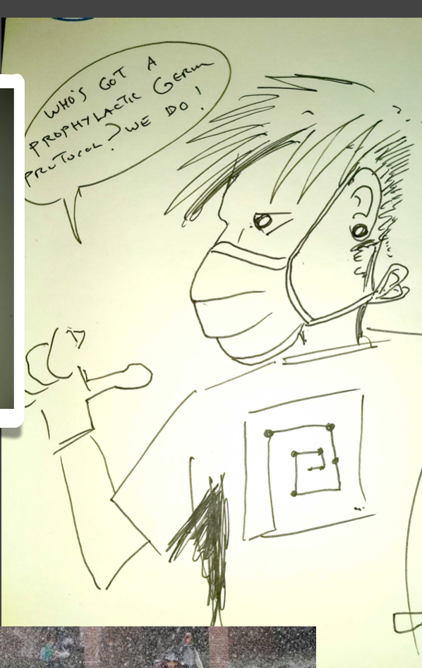 Sketch on mood board. I am bad at drawing masks. And armpits.