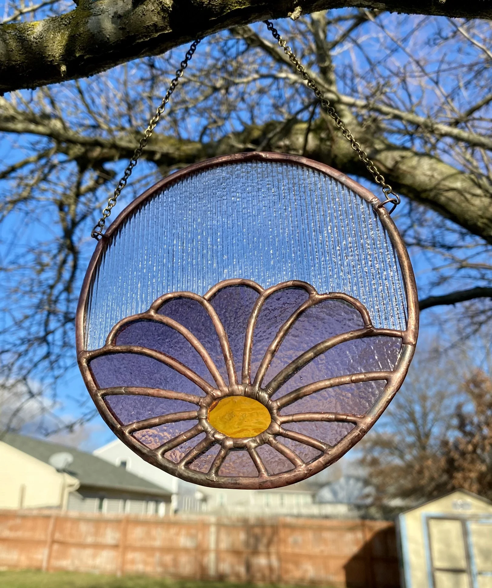 Rainy Day Purple Flower Circle - Stained Glass