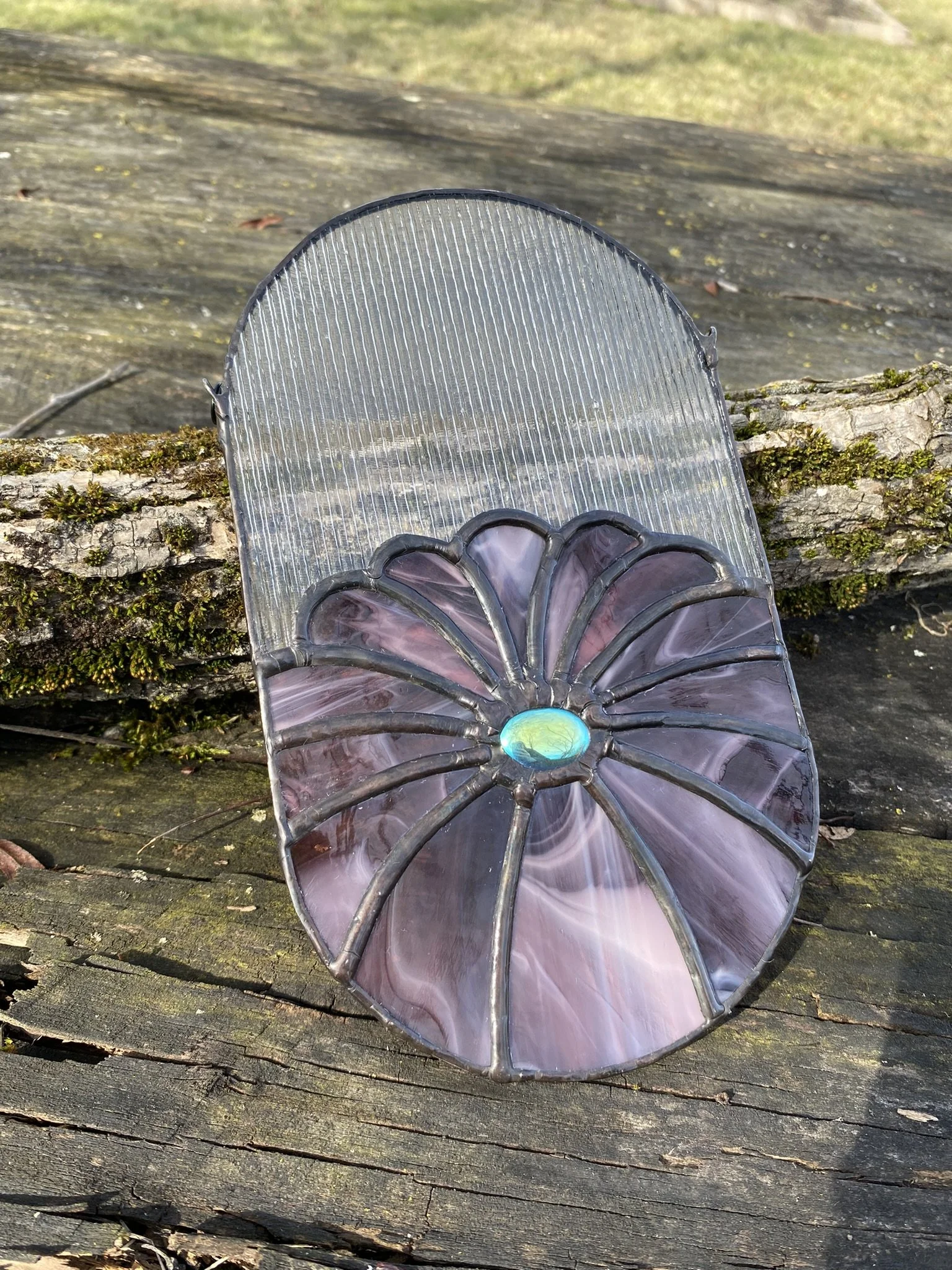 Flower with Dichroic Jewel Center and Black Patina - Stained Glass