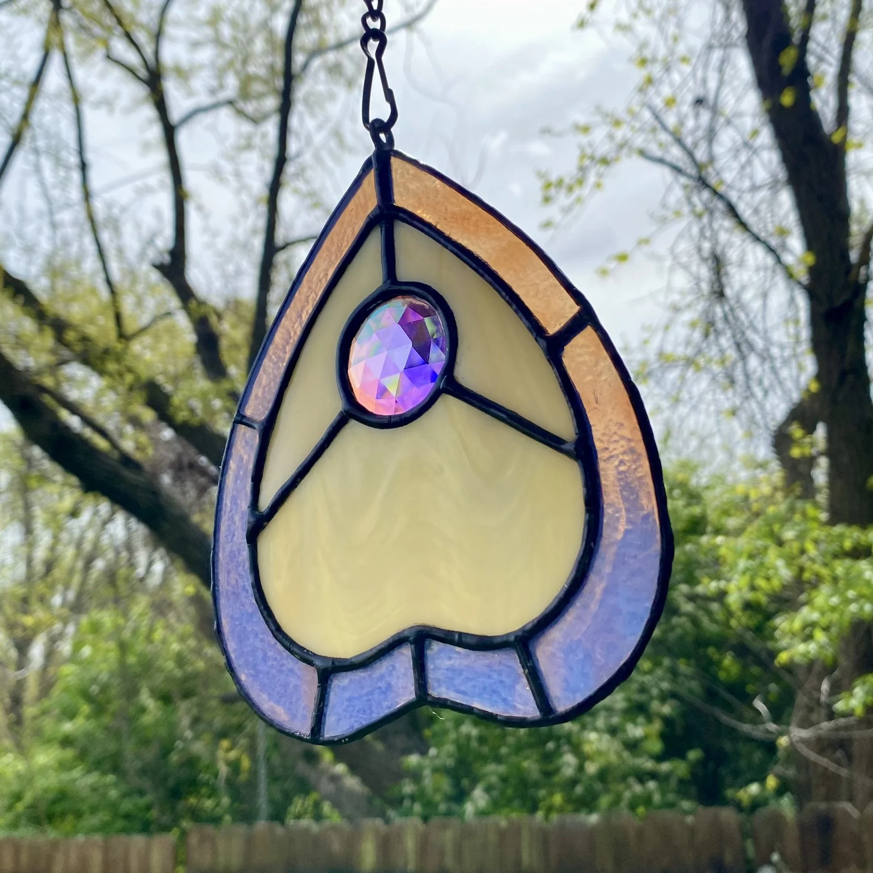 Planchette #1 - with Dichroic Jewel and Black Patina Stained Glass