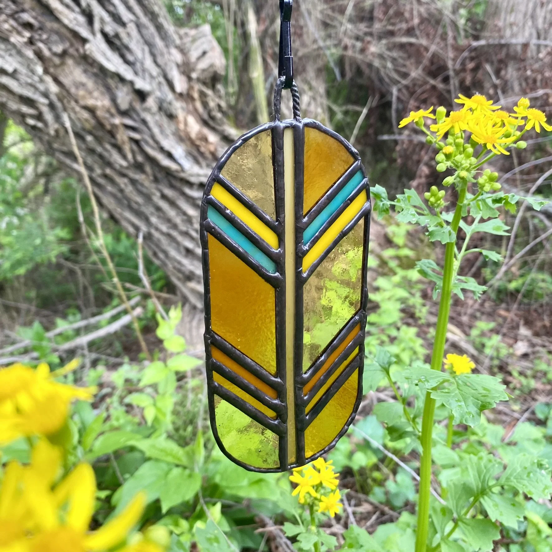 Feather #1 - with  Black Patina Stained Glass